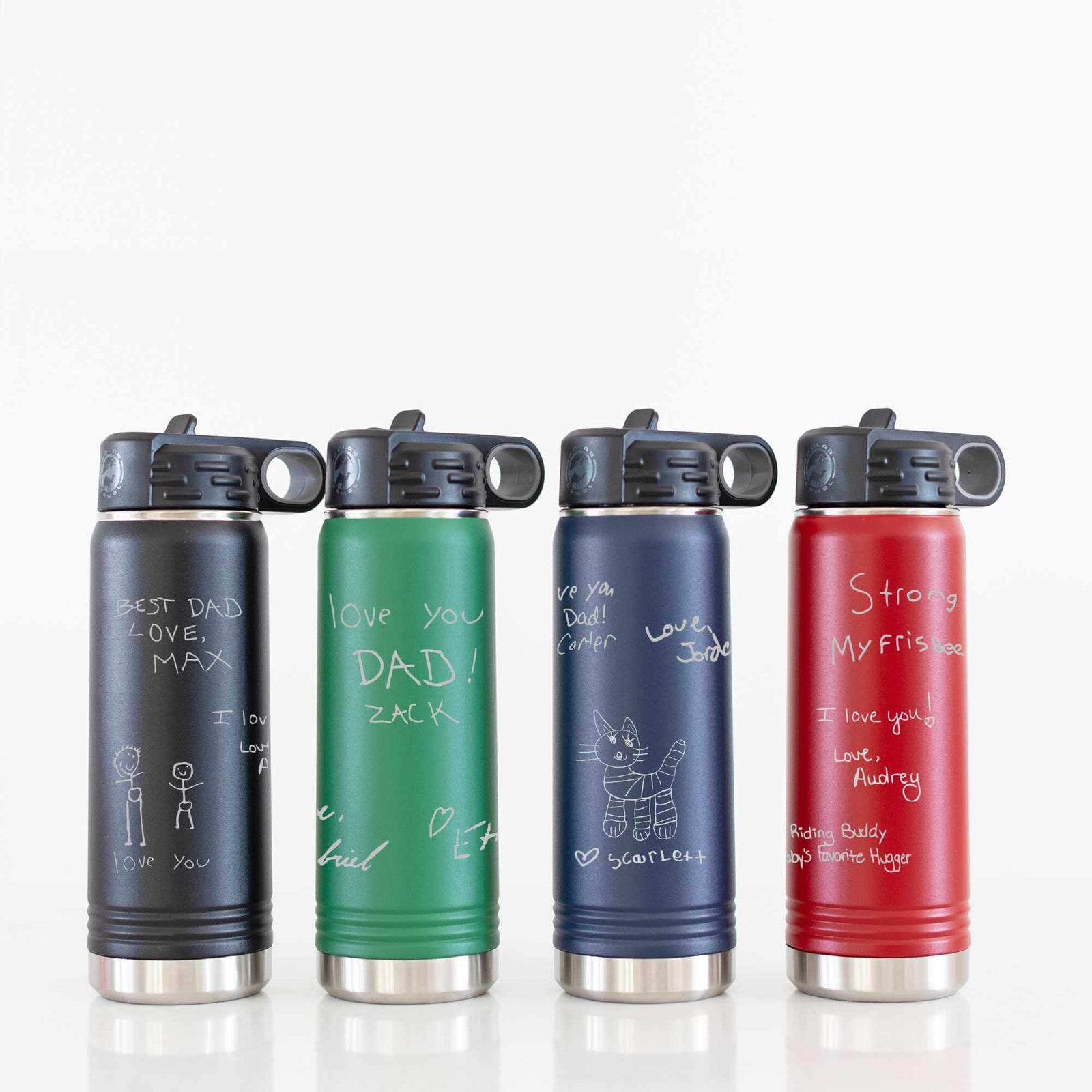 DELUXE Steel Water Bottle with Engraved Handwriting - 20 oz