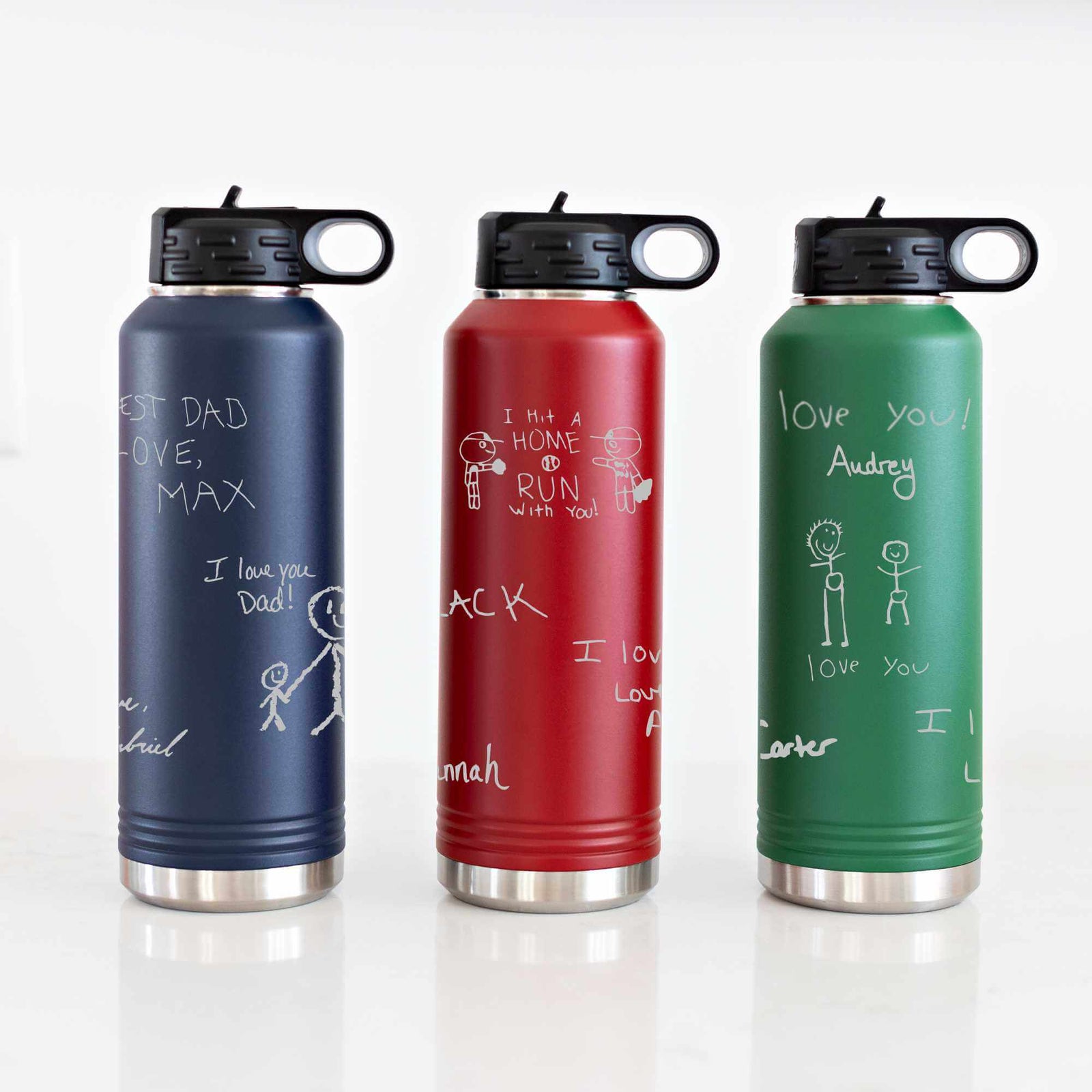 DELUXE 40 oz Insulated Steel Water Bottle Engraved with Handwriting