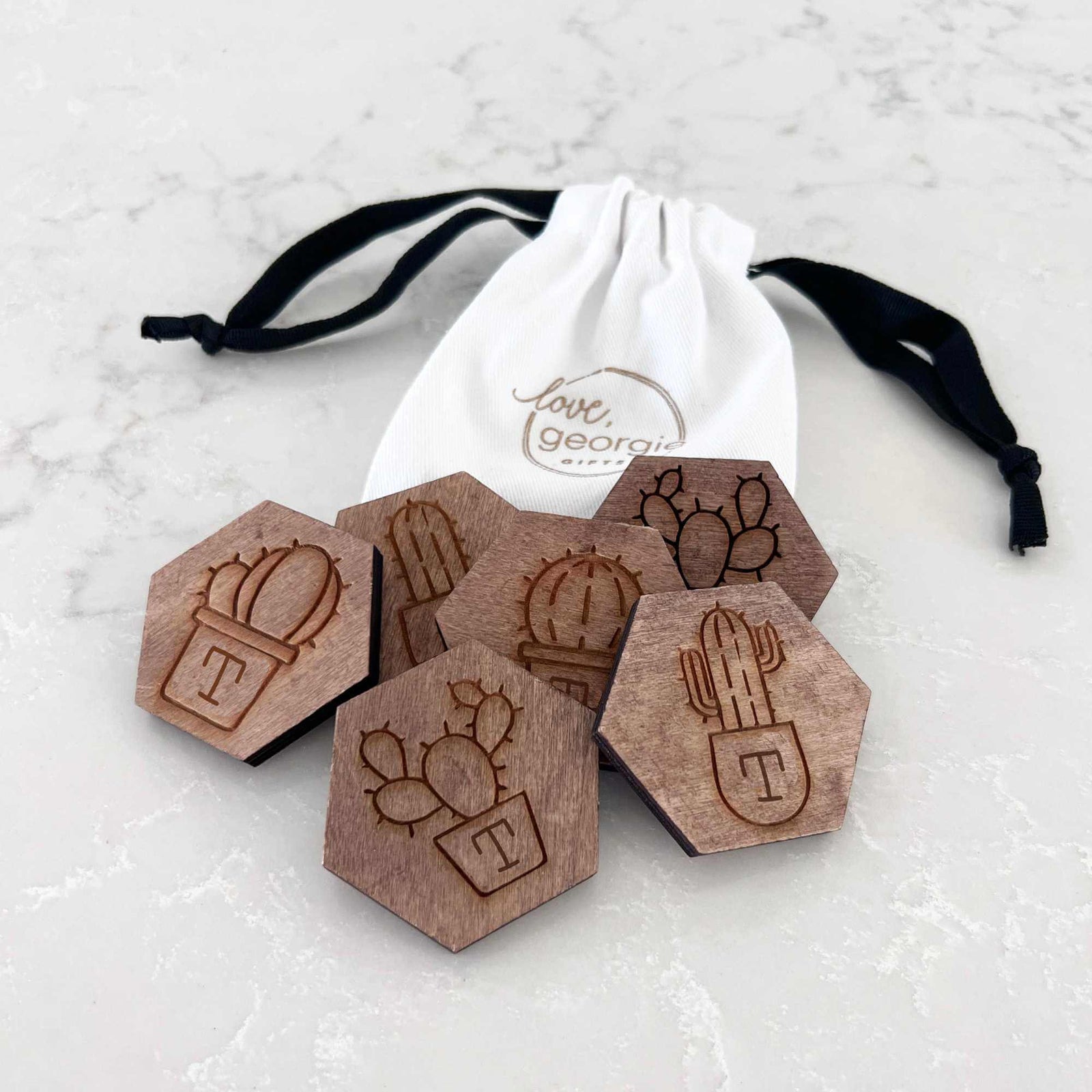 Wooden Hex Magnets with Custom Initial