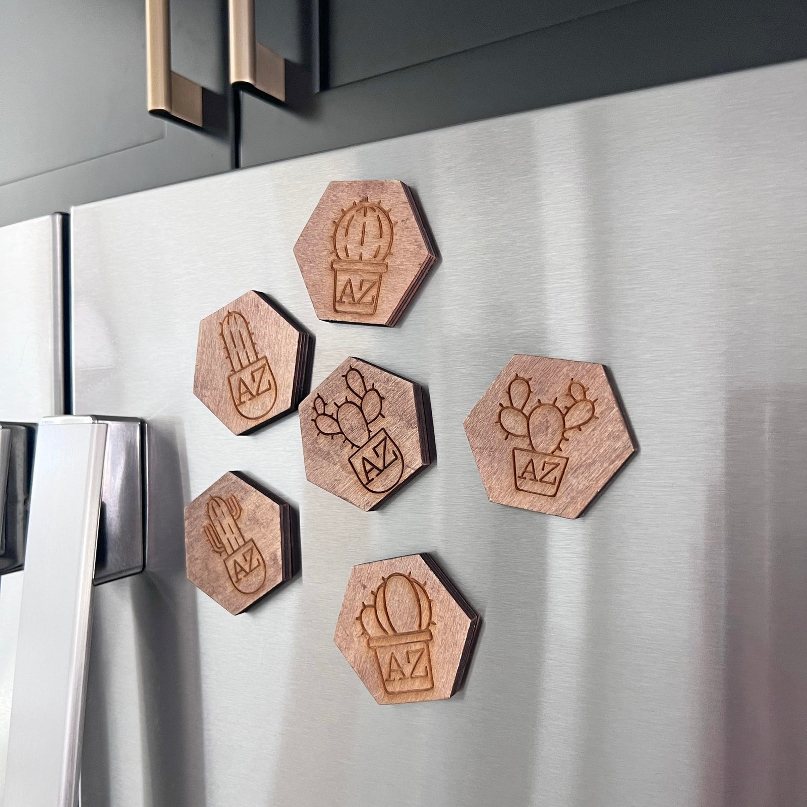 Arizona Succulents - Wooden Hex Magnets