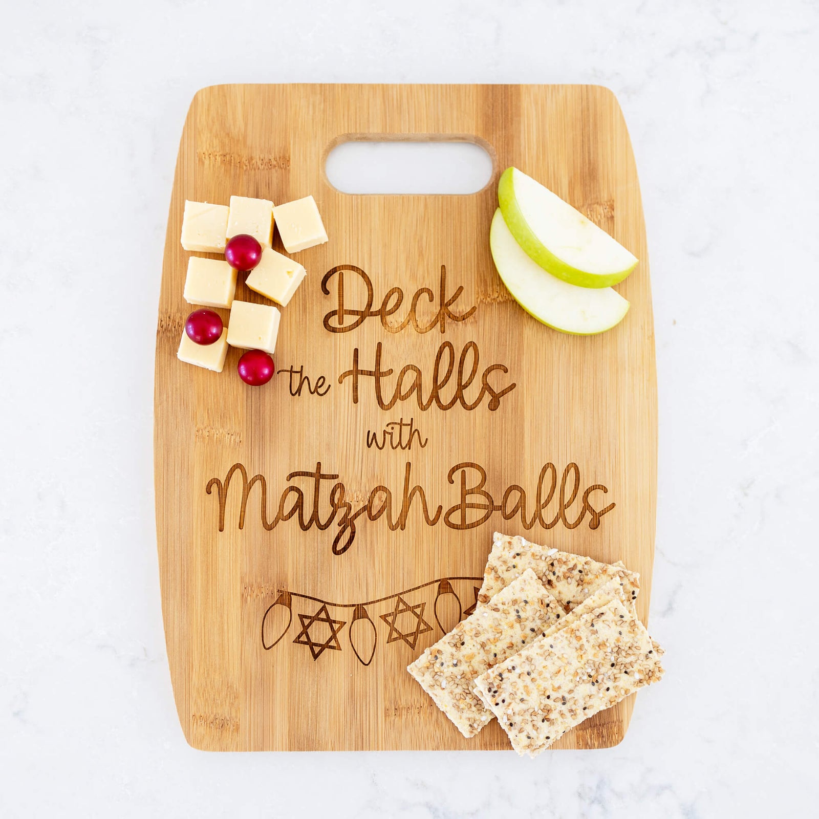 Deck the Halls with Matzah Balls - Custom Bamboo Charcuterie Board