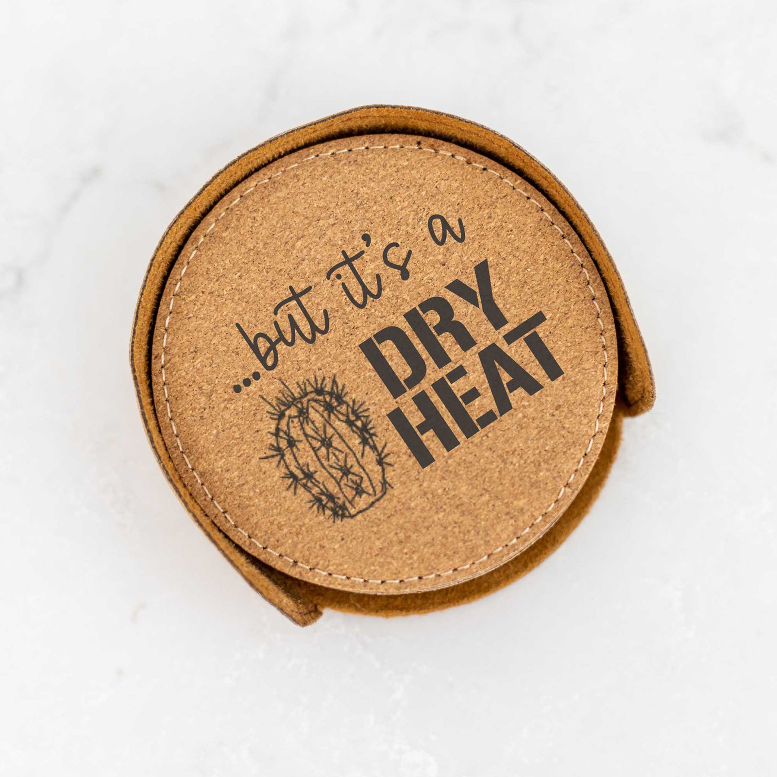 Arizona Desert Theme Coasters (6) & Holder - Vegan Leather