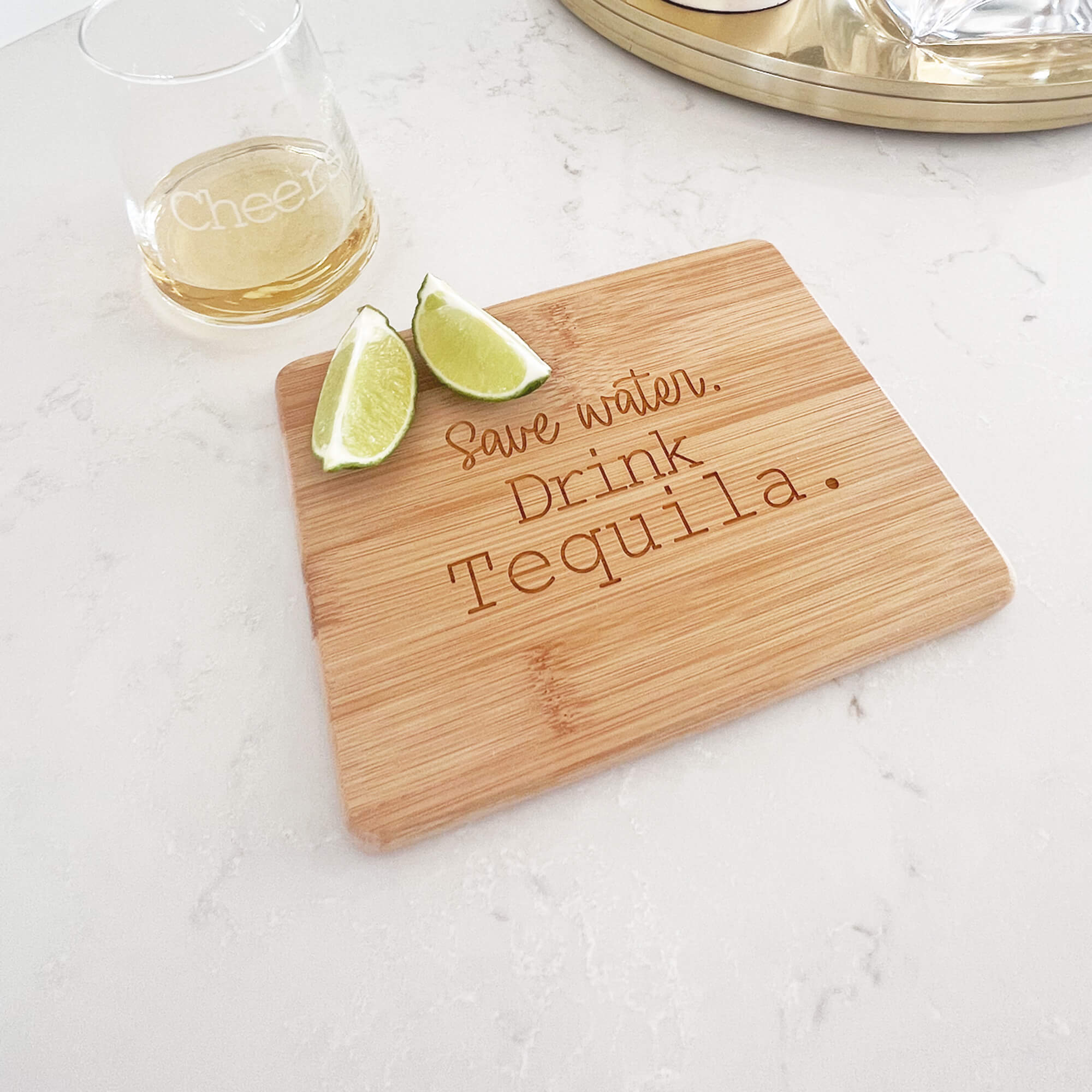 Save Water, Drink Tequila - Bamboo Bar Board - 6"x8"