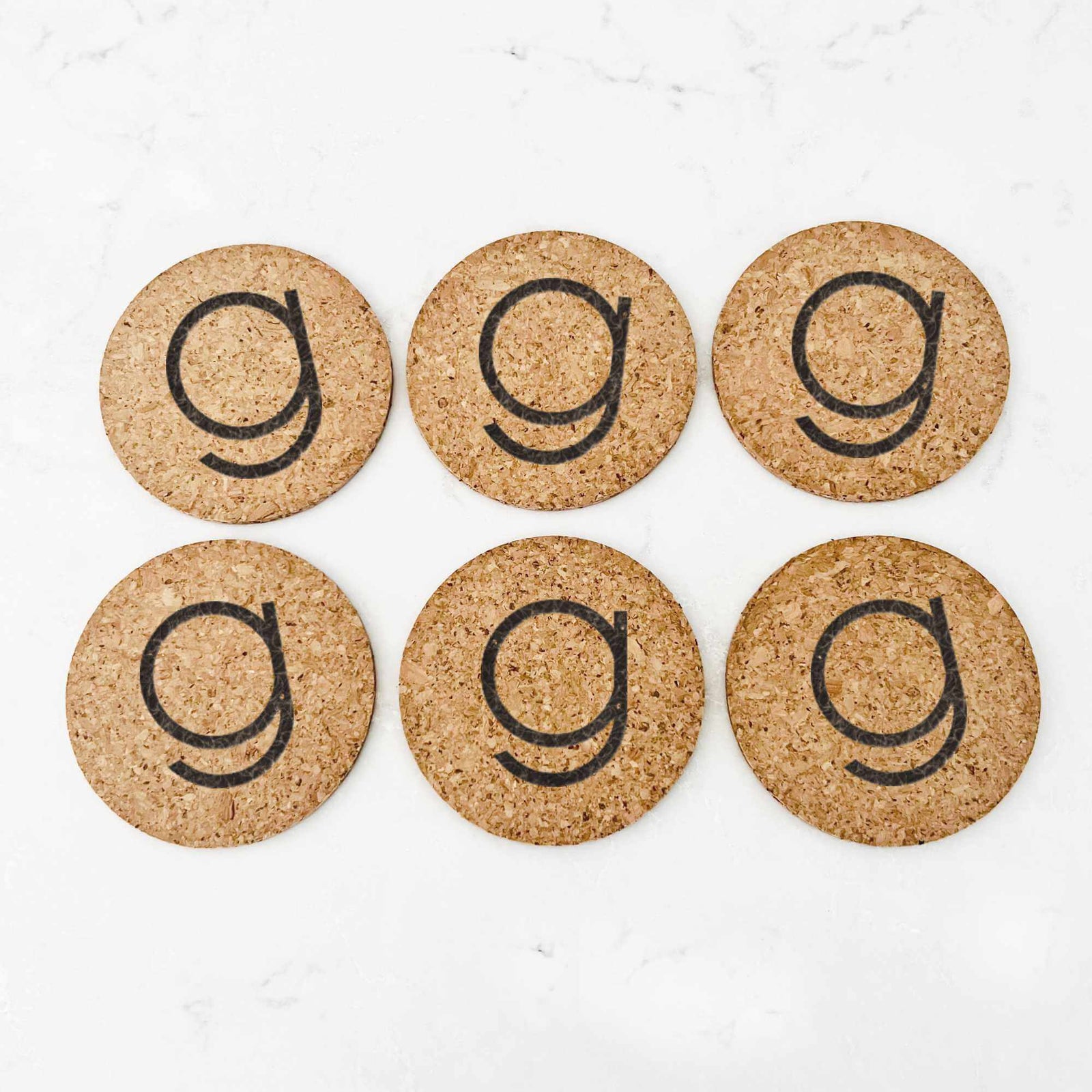 6 Round Coasters with Initial - Cork