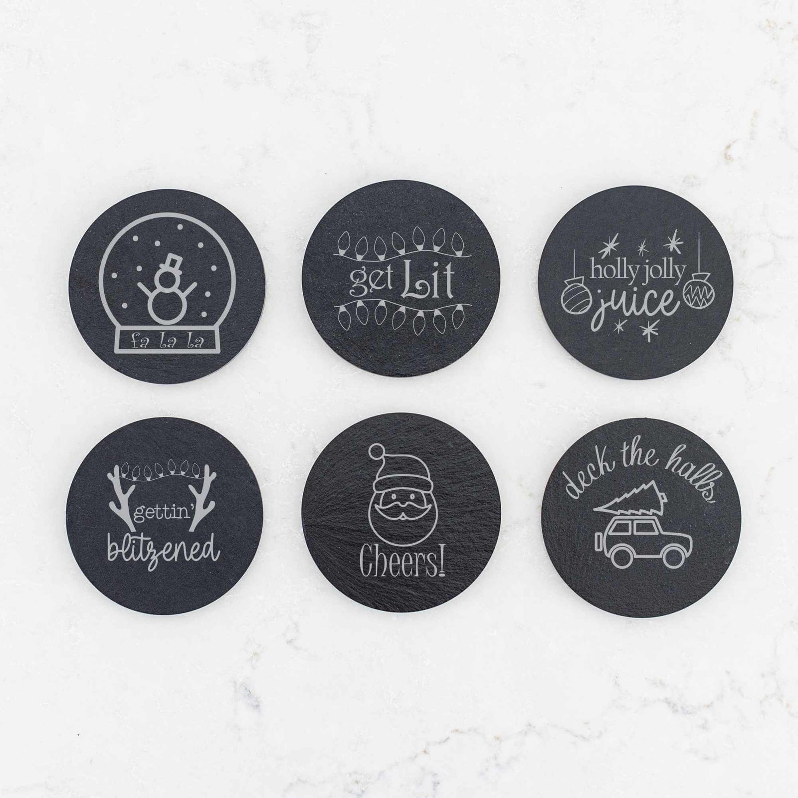 6 Christmas Coasters - Choose Leather, Cork, or Slate