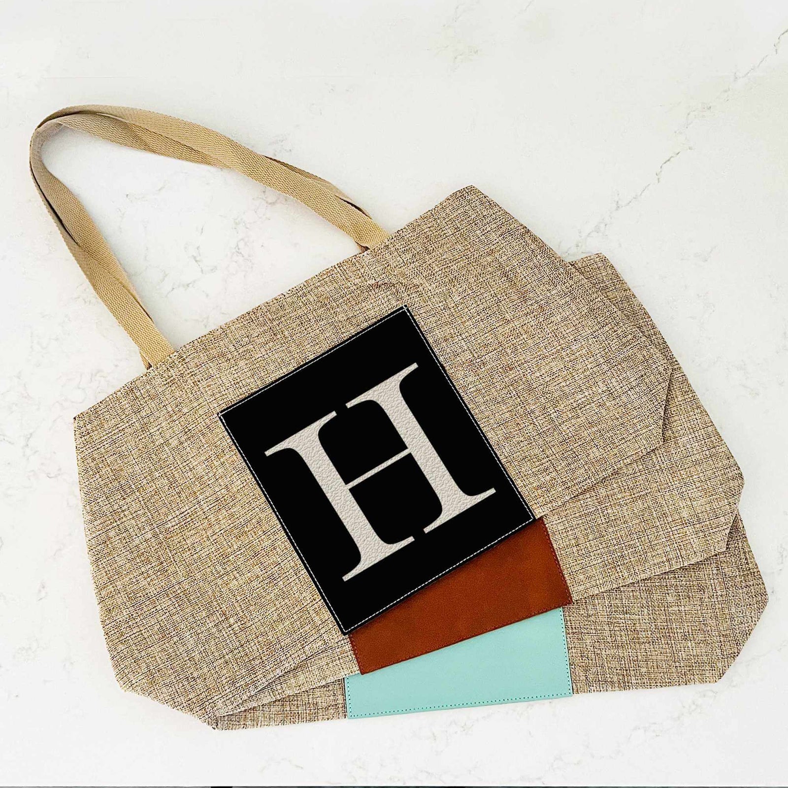 Personalized Burlap Tote Bag with Initial