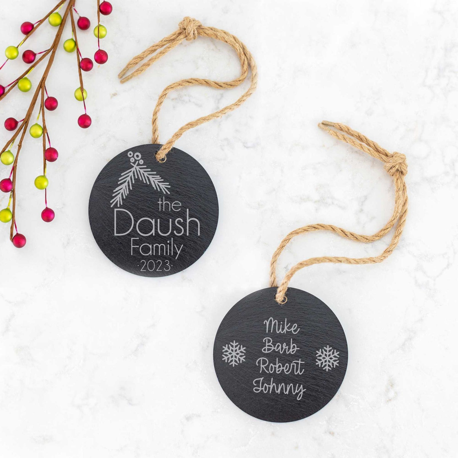 Mistletoe - Custom Slate Tree Ornament for Family