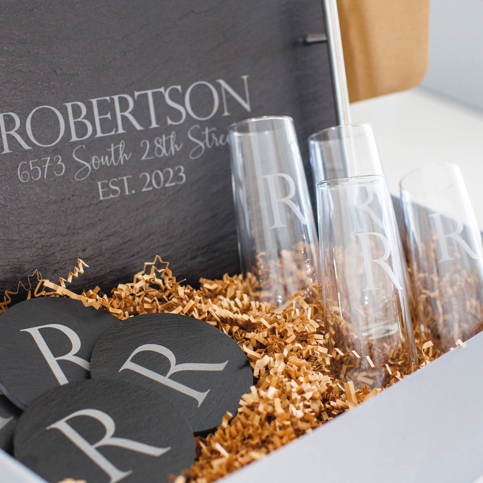 Slate Serving Set and Champagne Glasses - 9 pc Gift Set