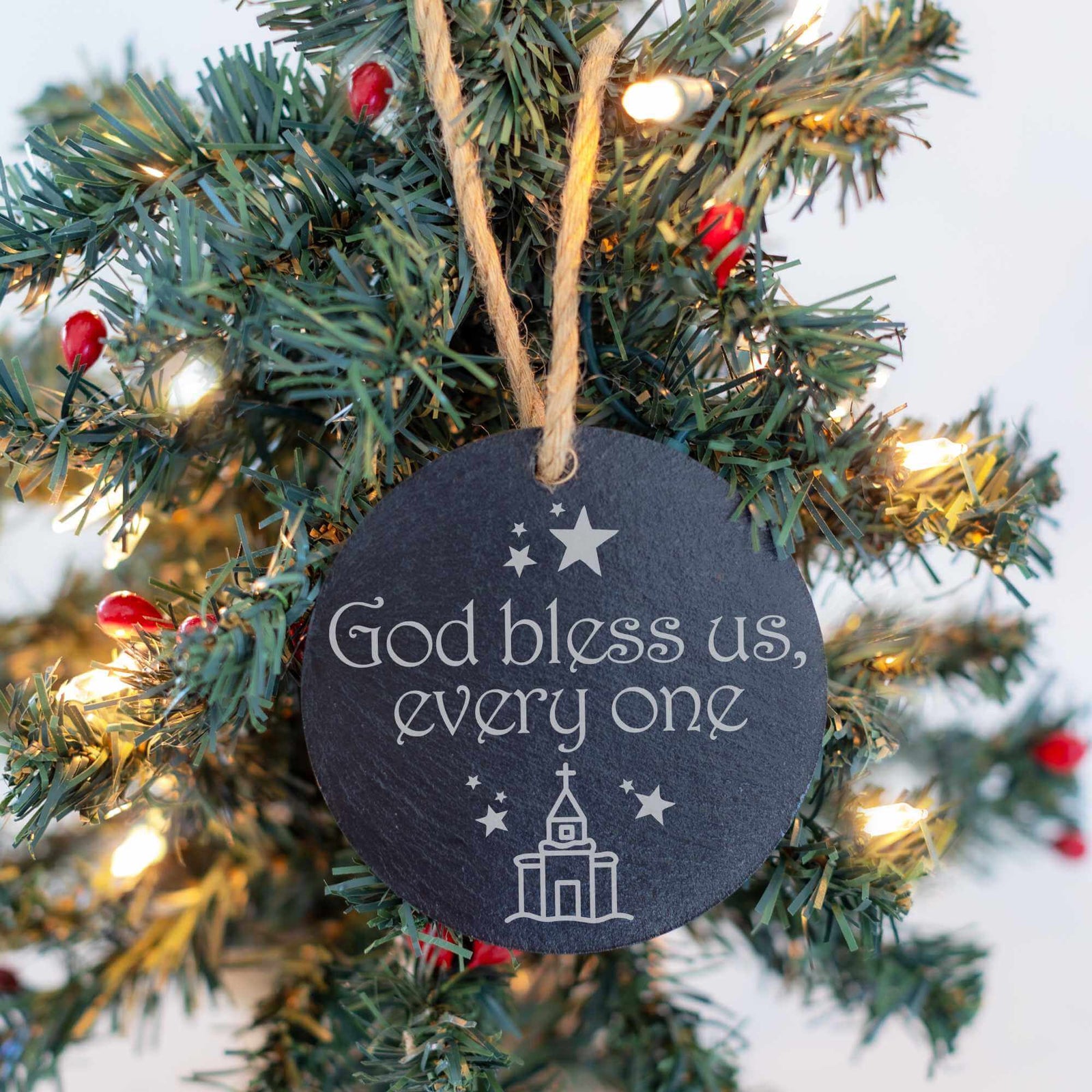 God Bless Us, Every One - Custom Slate Tree Ornament