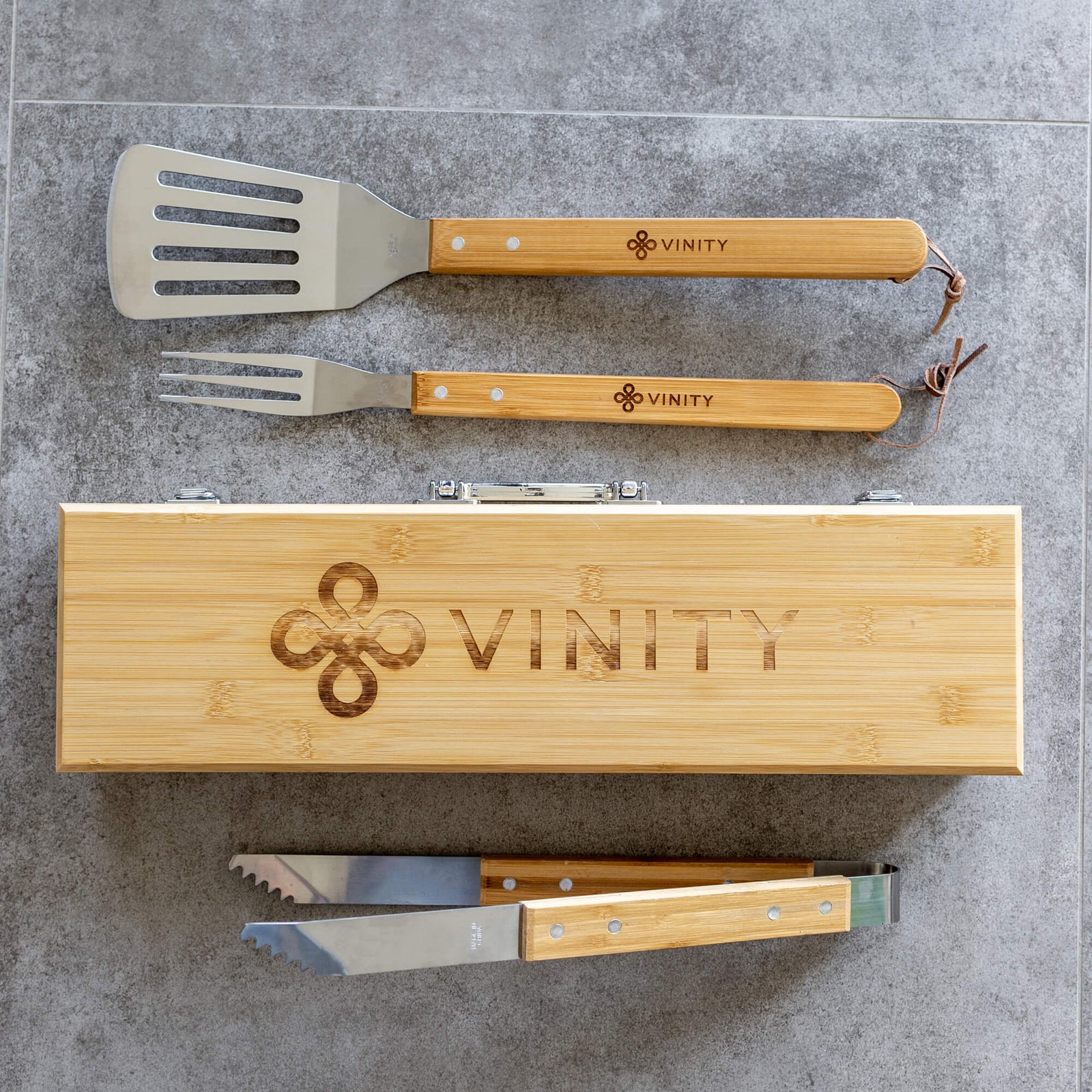 3-piece Bamboo Grilling Tool Kit with Box - Business Logo