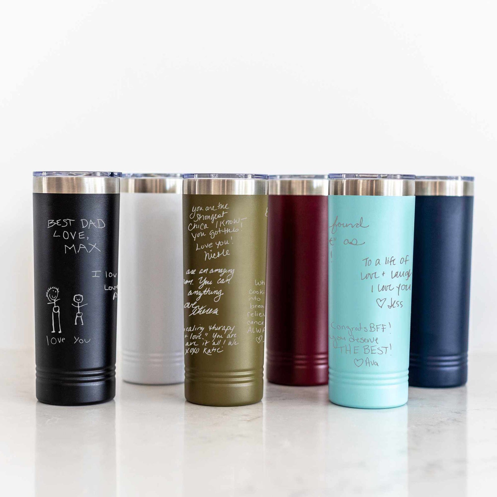DELUXE Custom Skinny Tumbler with Engraved Handwriting - 22 oz.