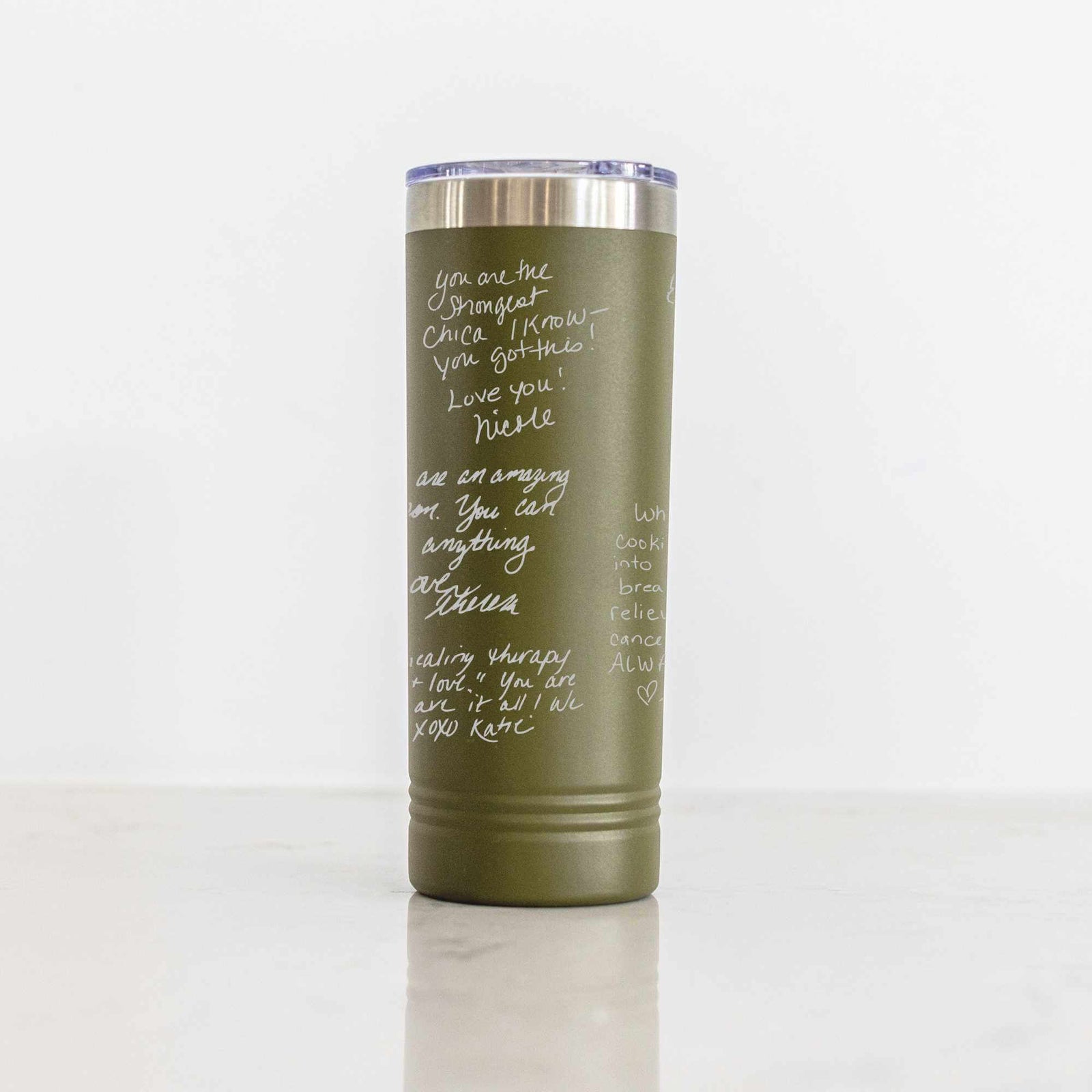 DELUXE Custom Skinny Tumbler with Engraved Handwriting - 22 oz.