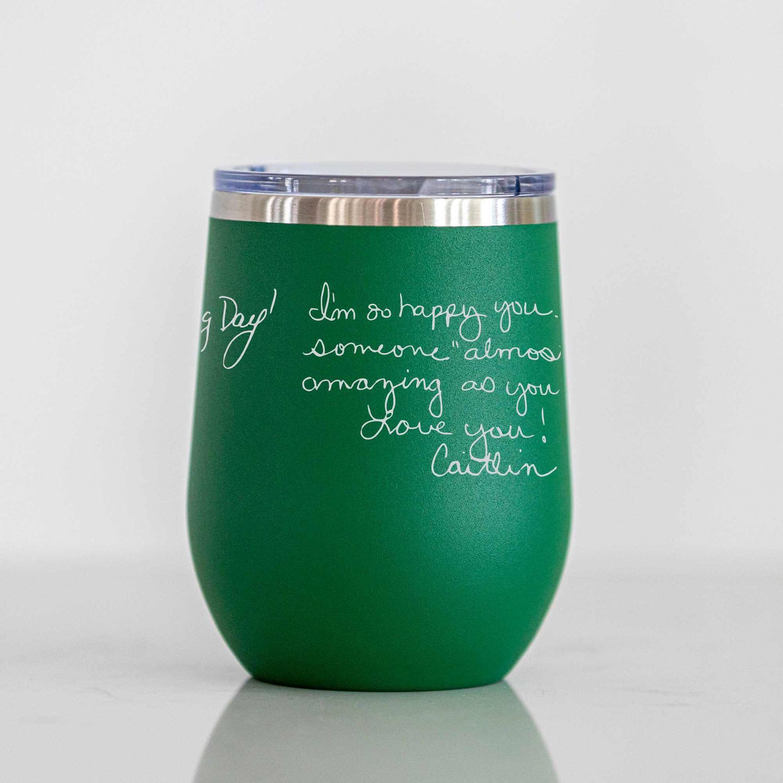 DELUXE Custom Wine Tumbler with Engraved Handwriting - 12 oz.