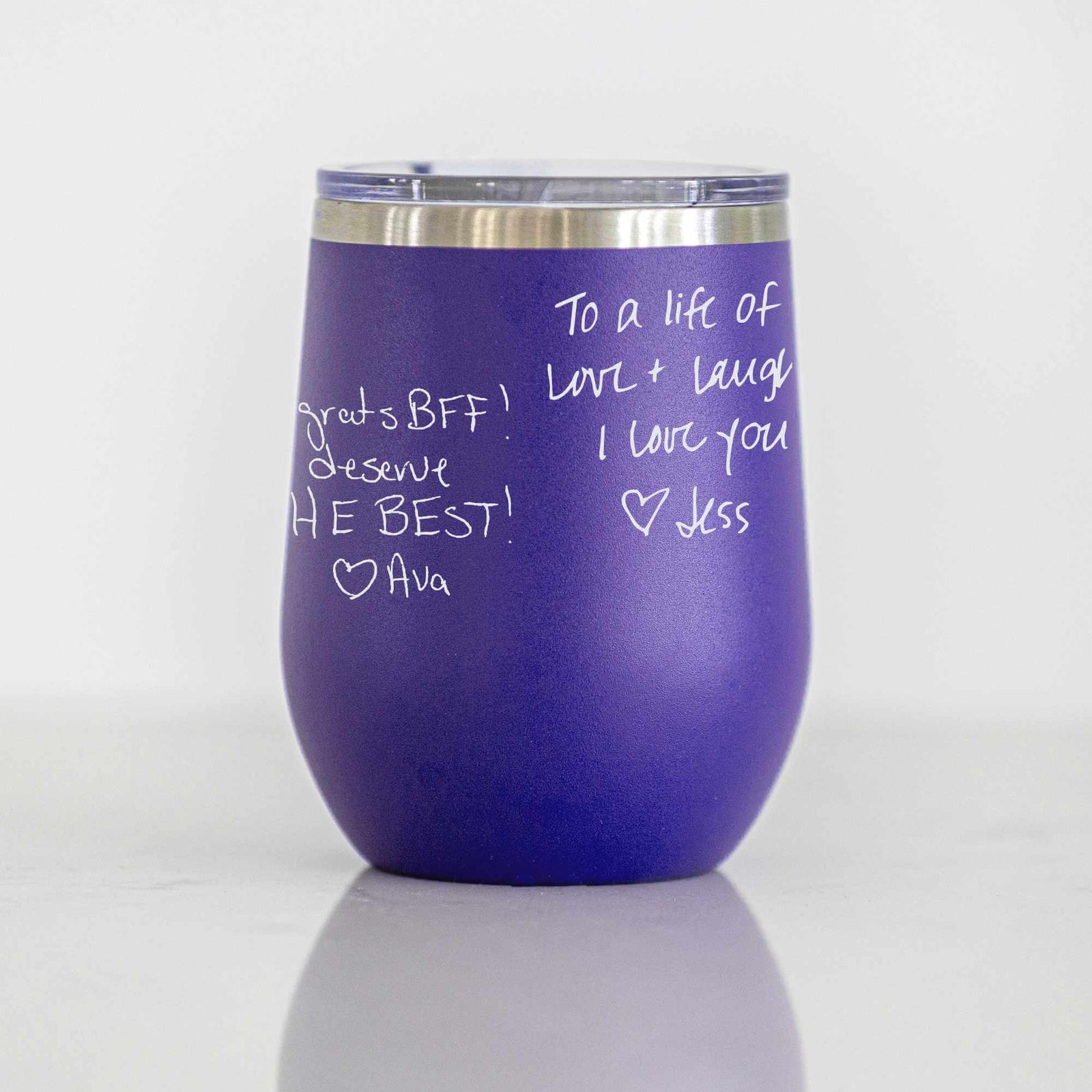 DELUXE Custom Wine Tumbler with Engraved Handwriting - 12 oz.
