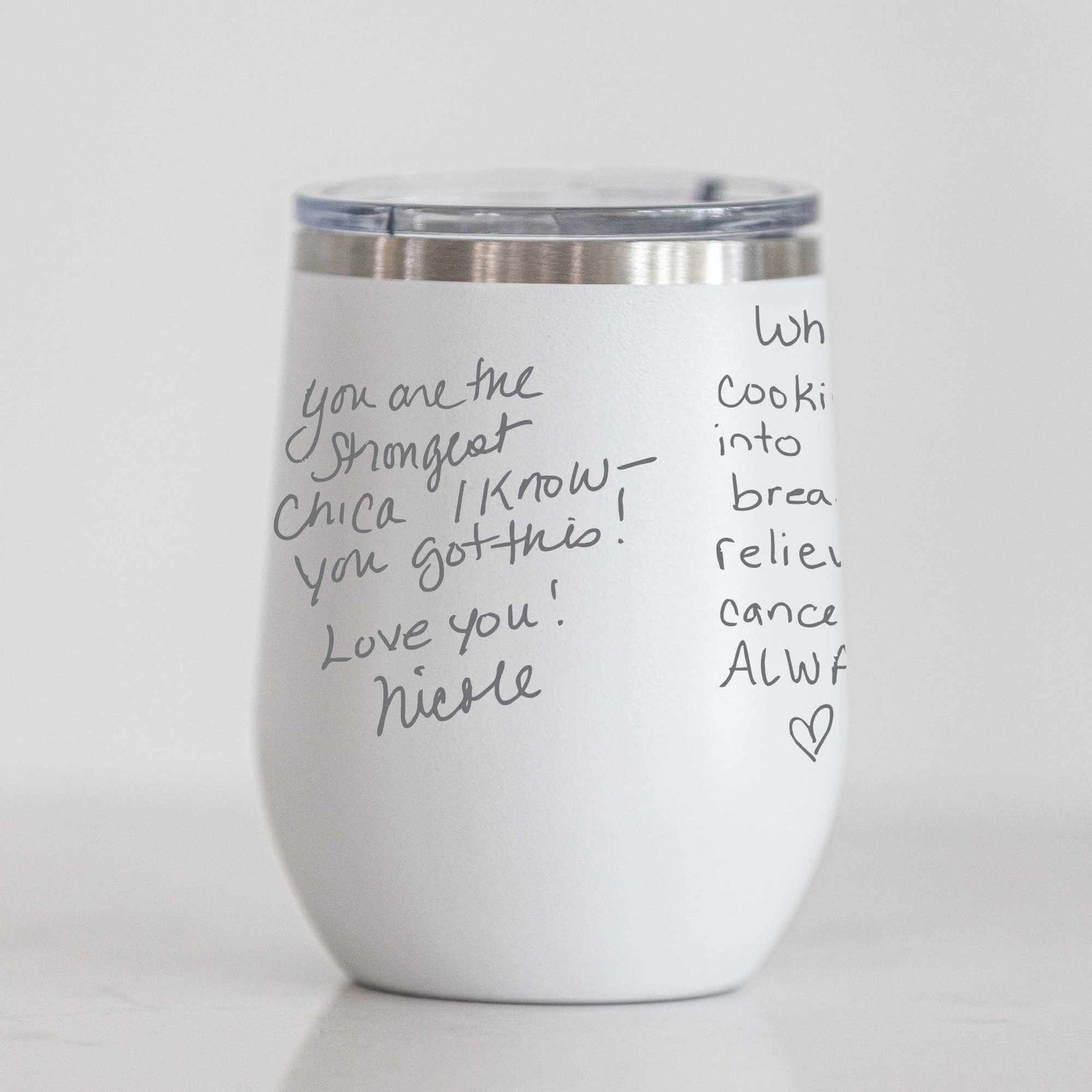 DELUXE Custom Wine Tumbler with Engraved Handwriting - 12 oz.