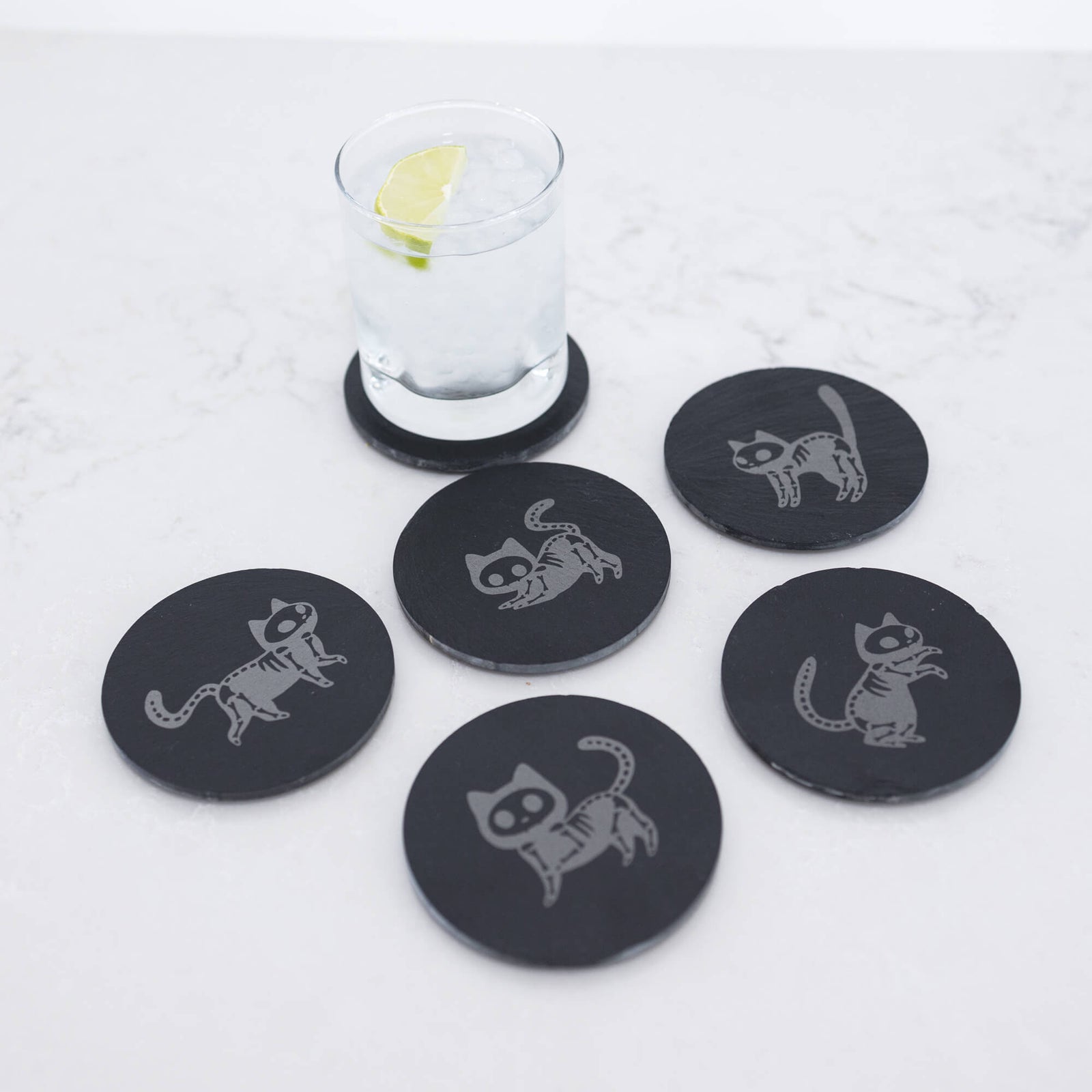 Halloween Cat Skeleton Coasters - Set of 6