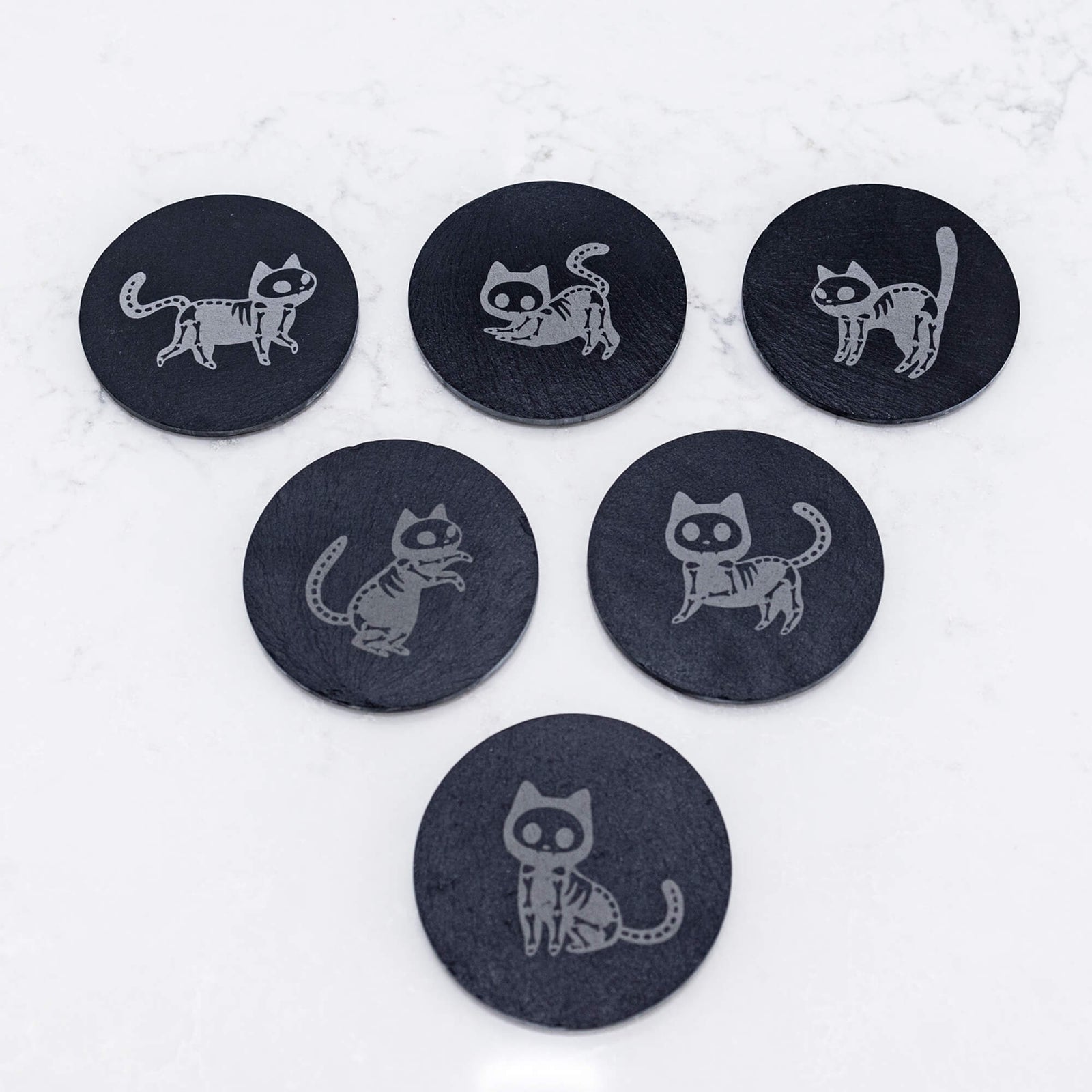 Halloween Cat Skeleton Coasters - Set of 6