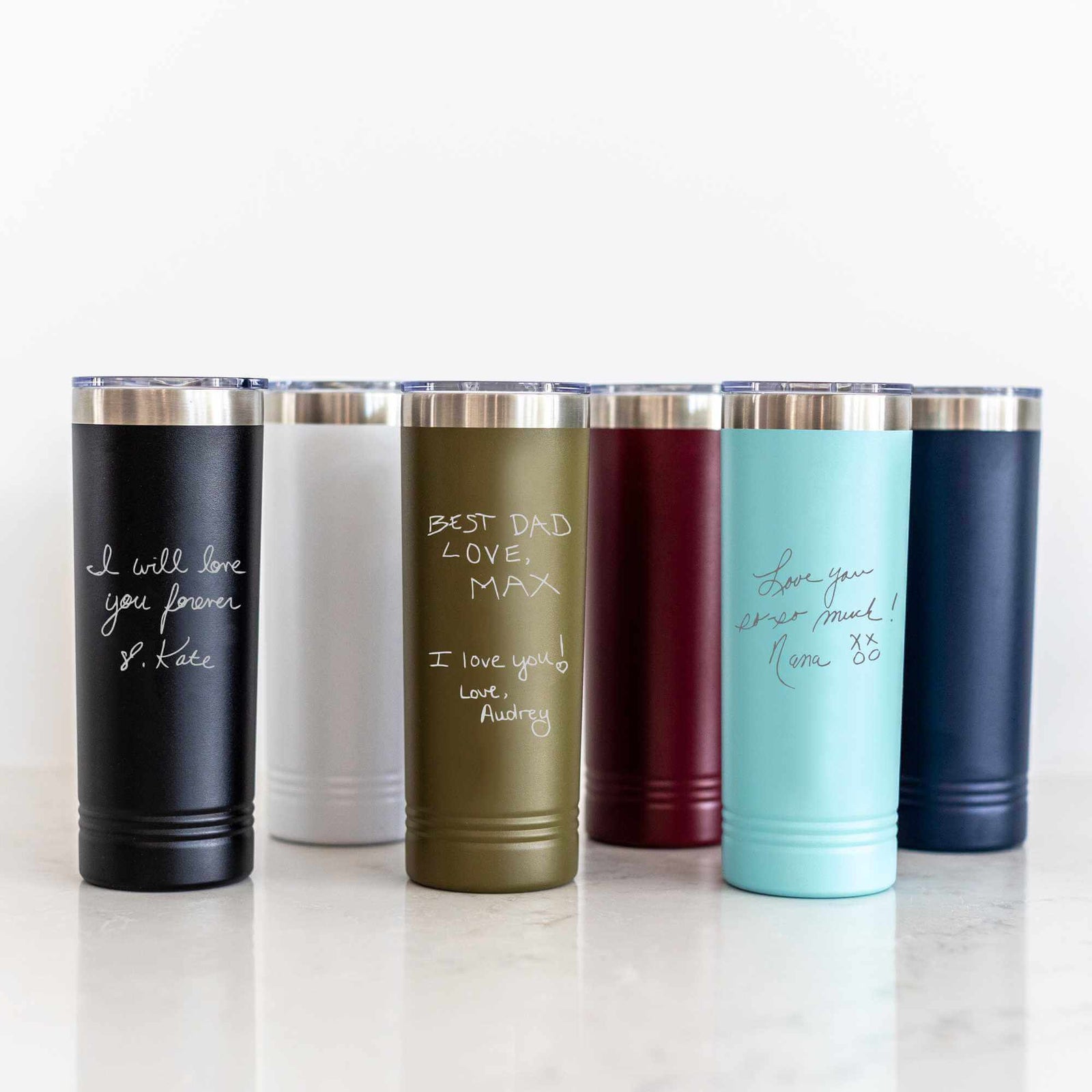Custom Skinny Tumbler with Engraved Handwriting - 22 oz.
