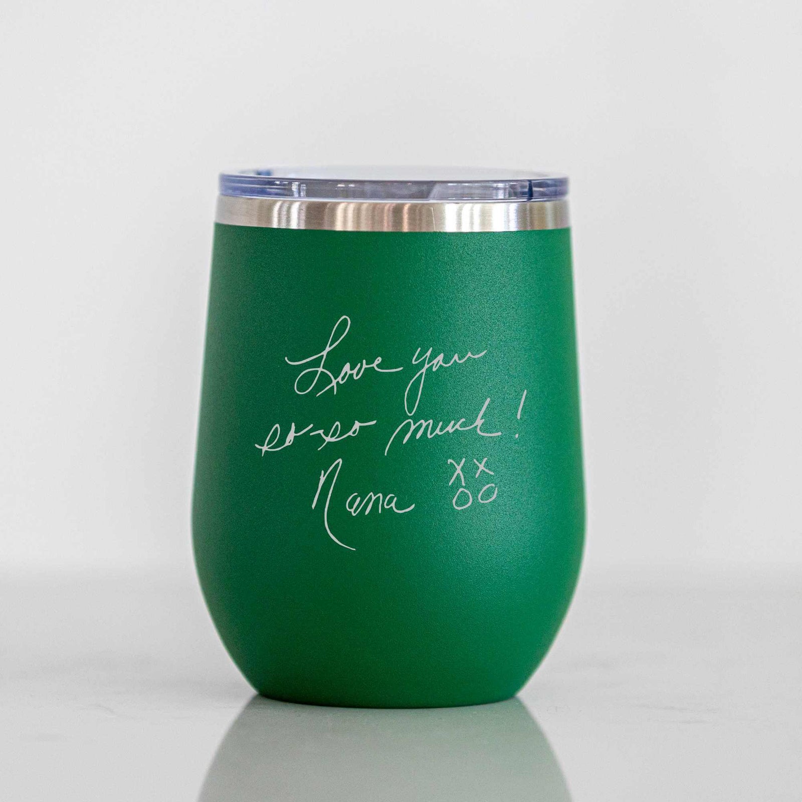 Custom Wine Tumbler with Engraved Handwriting - 12 oz.