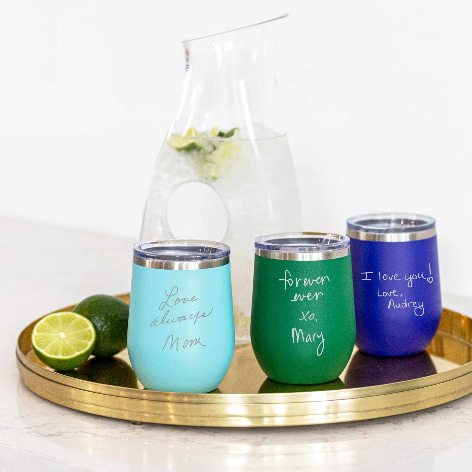 Custom Wine Tumbler with Engraved Handwriting - 12 oz.