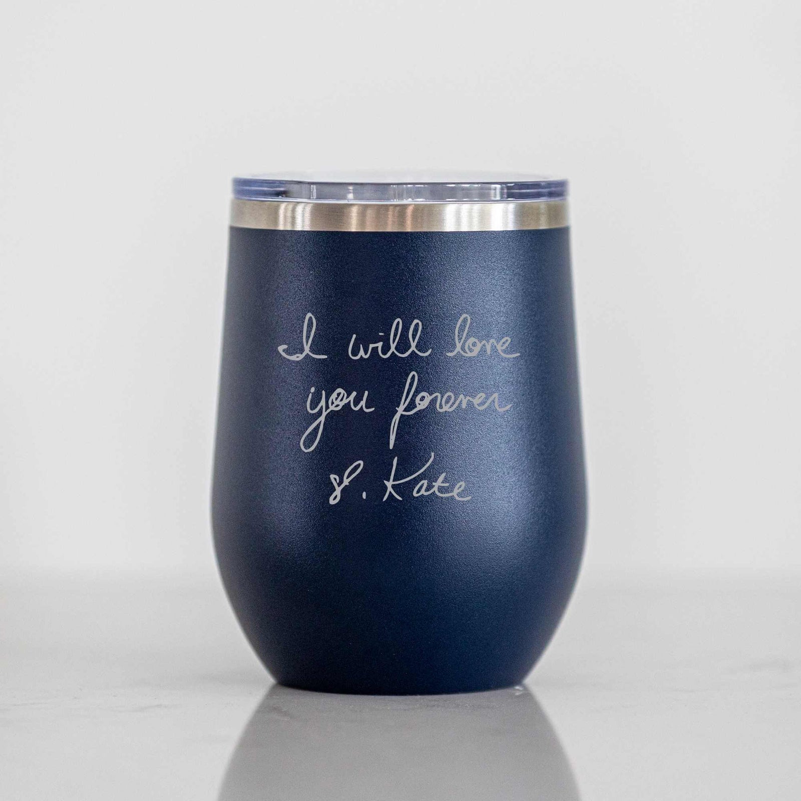 Custom Wine Tumbler with Engraved Handwriting - 12 oz.