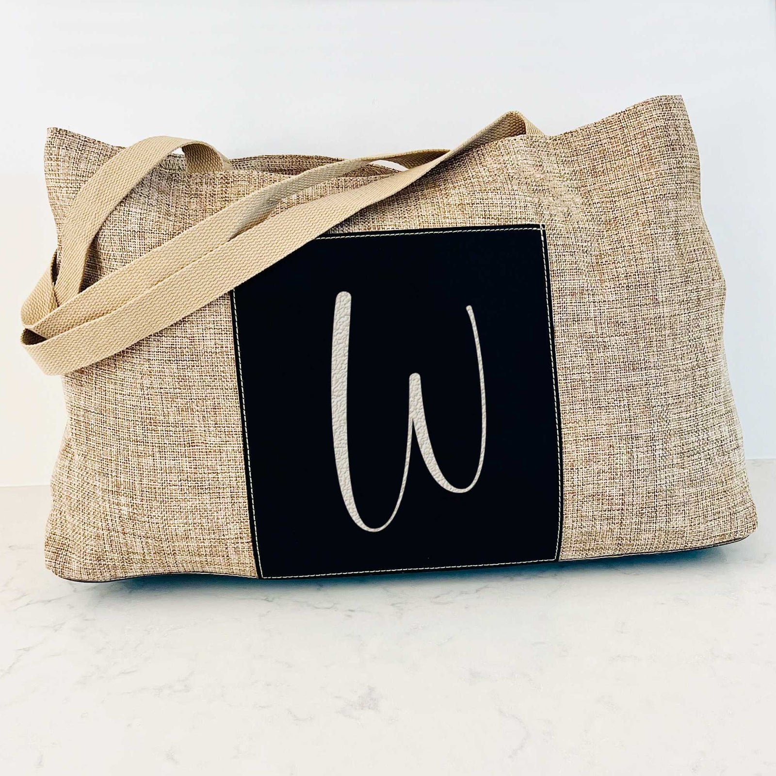 Personalized Burlap Tote Bag with Initial