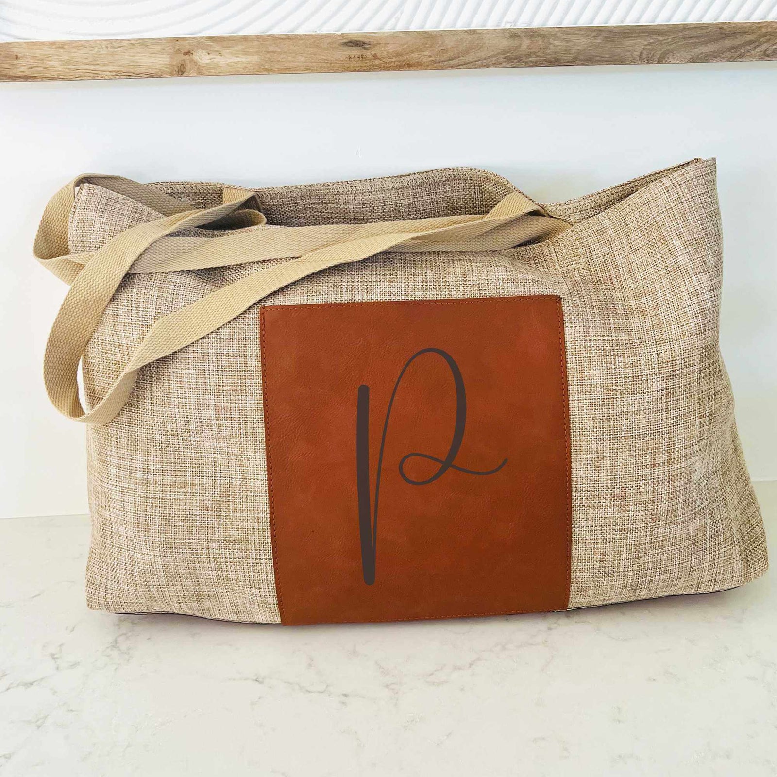 Personalized Burlap Tote Bag with Initial