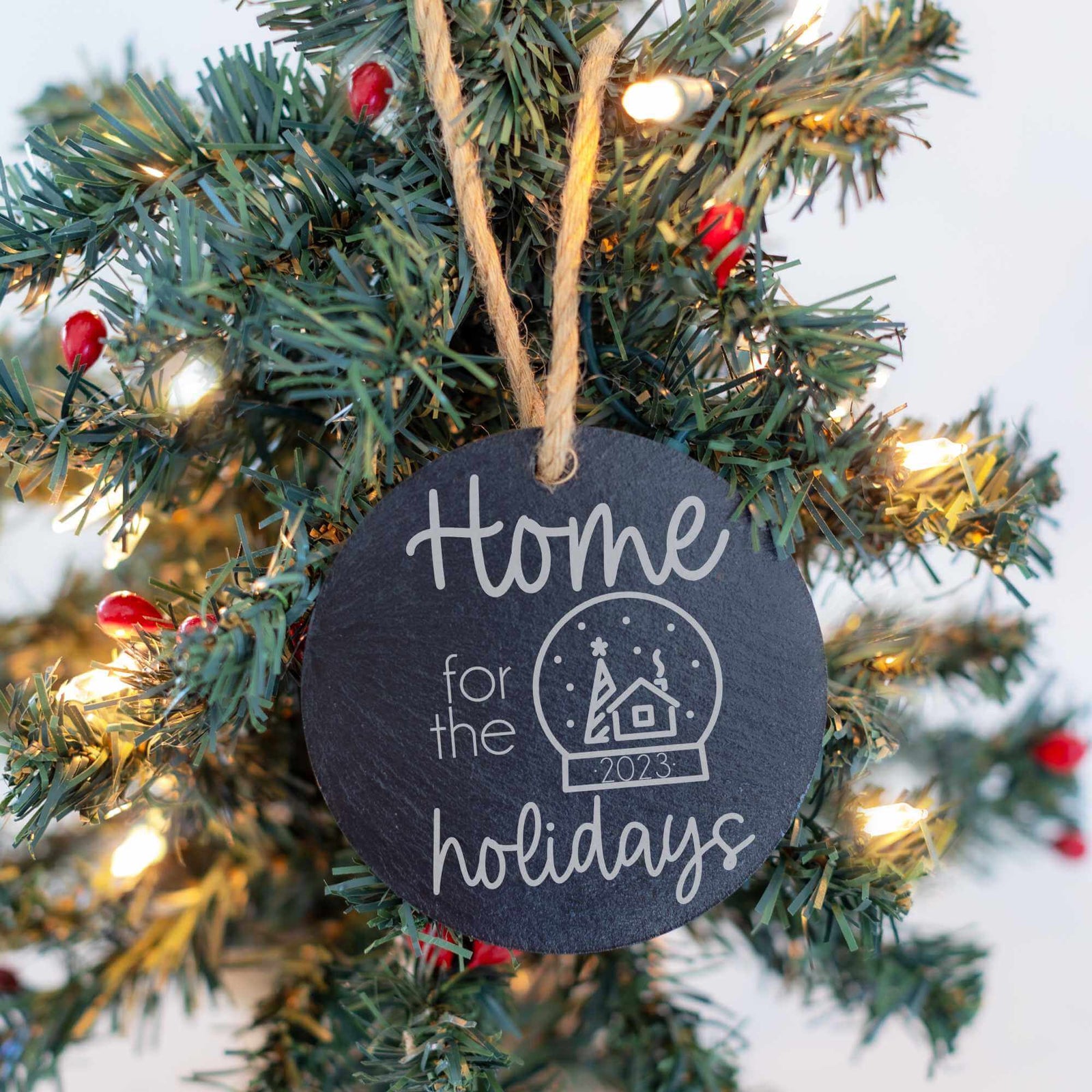 Home for the Holidays - Slate Tree Ornament with Year