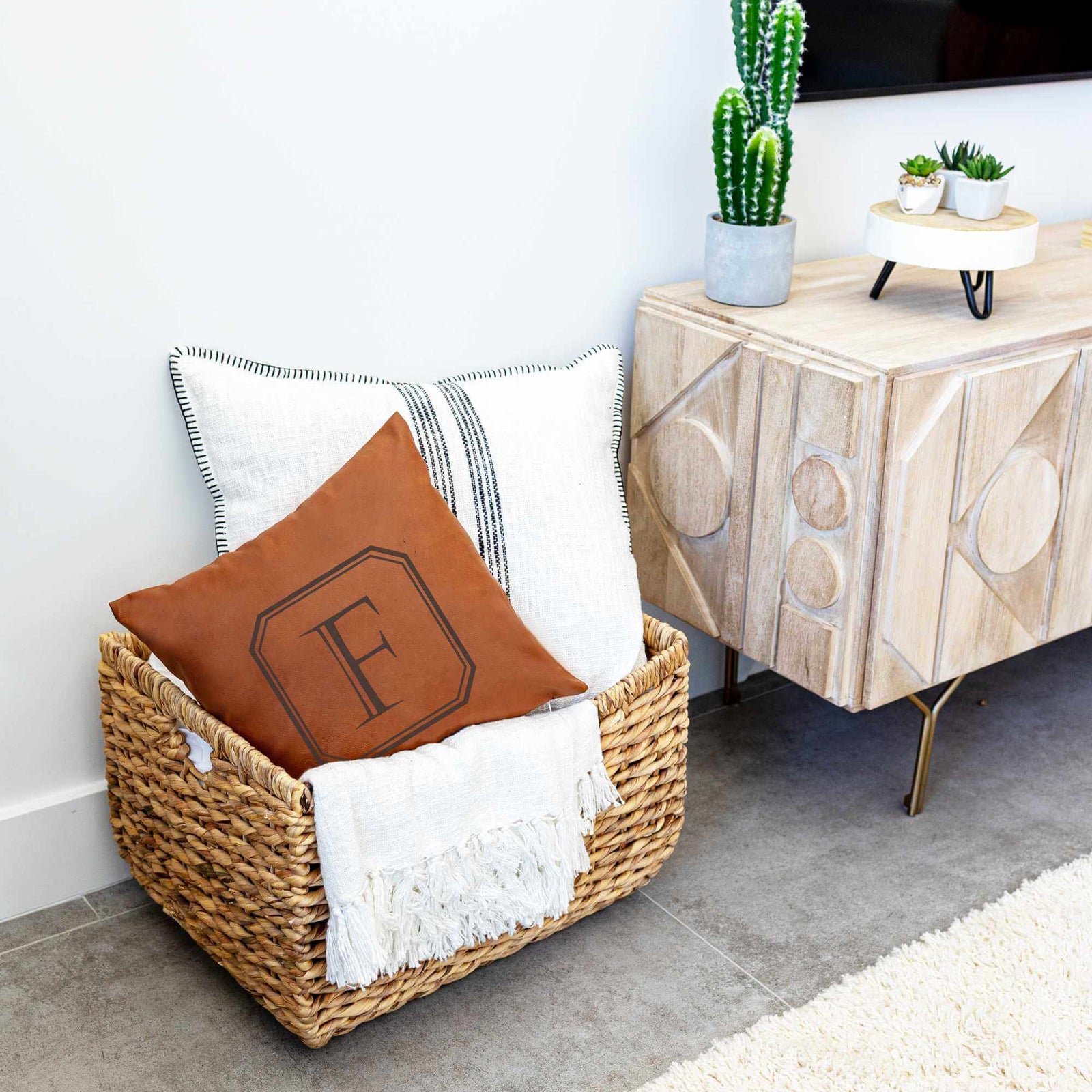 Classic Vegan Leather Pillow Cover with Initial