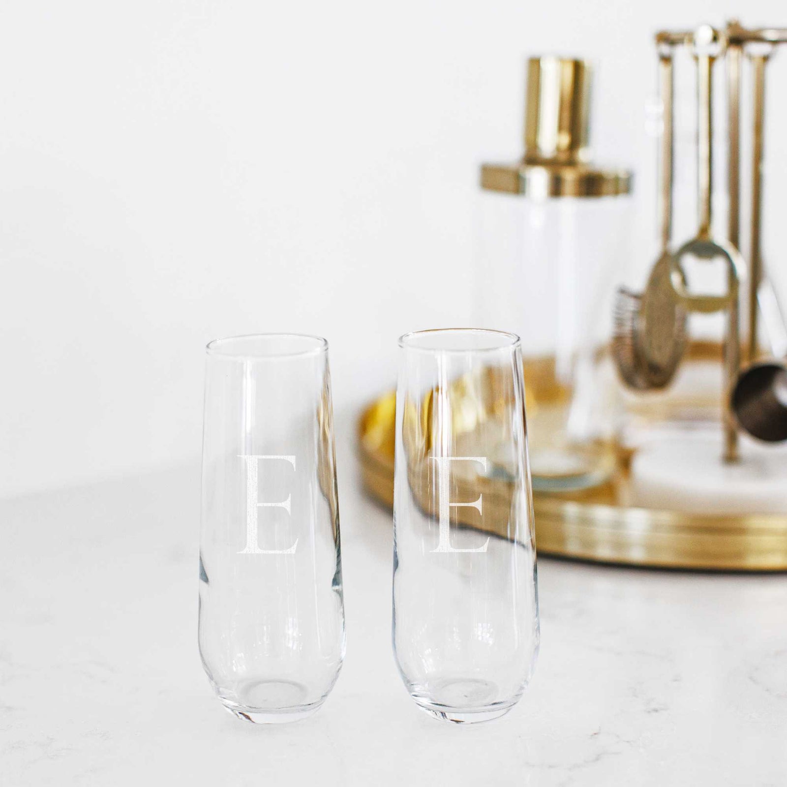 Stemless Champagne Glass with Initial