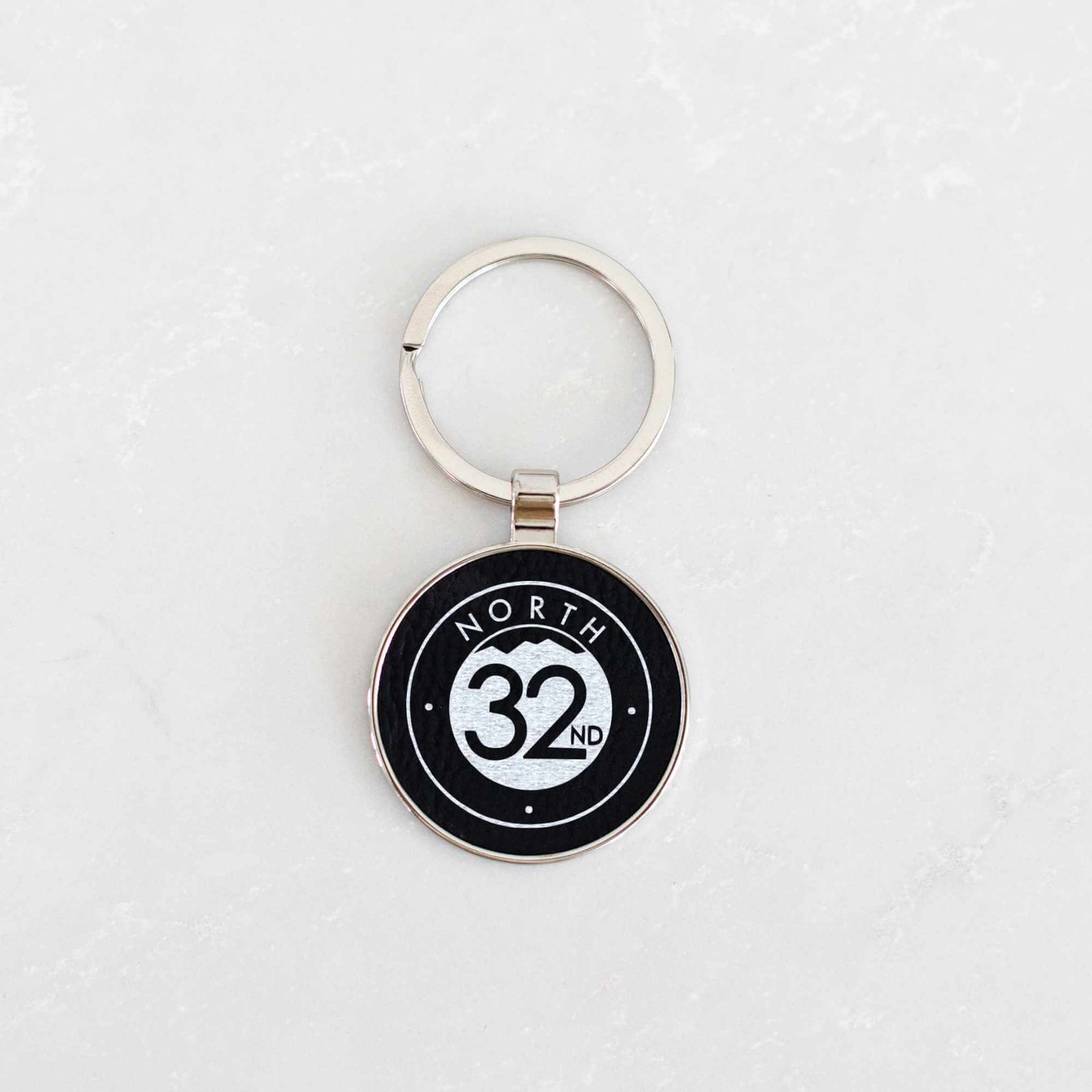 Business Logo Round Vegan Leather Keychain