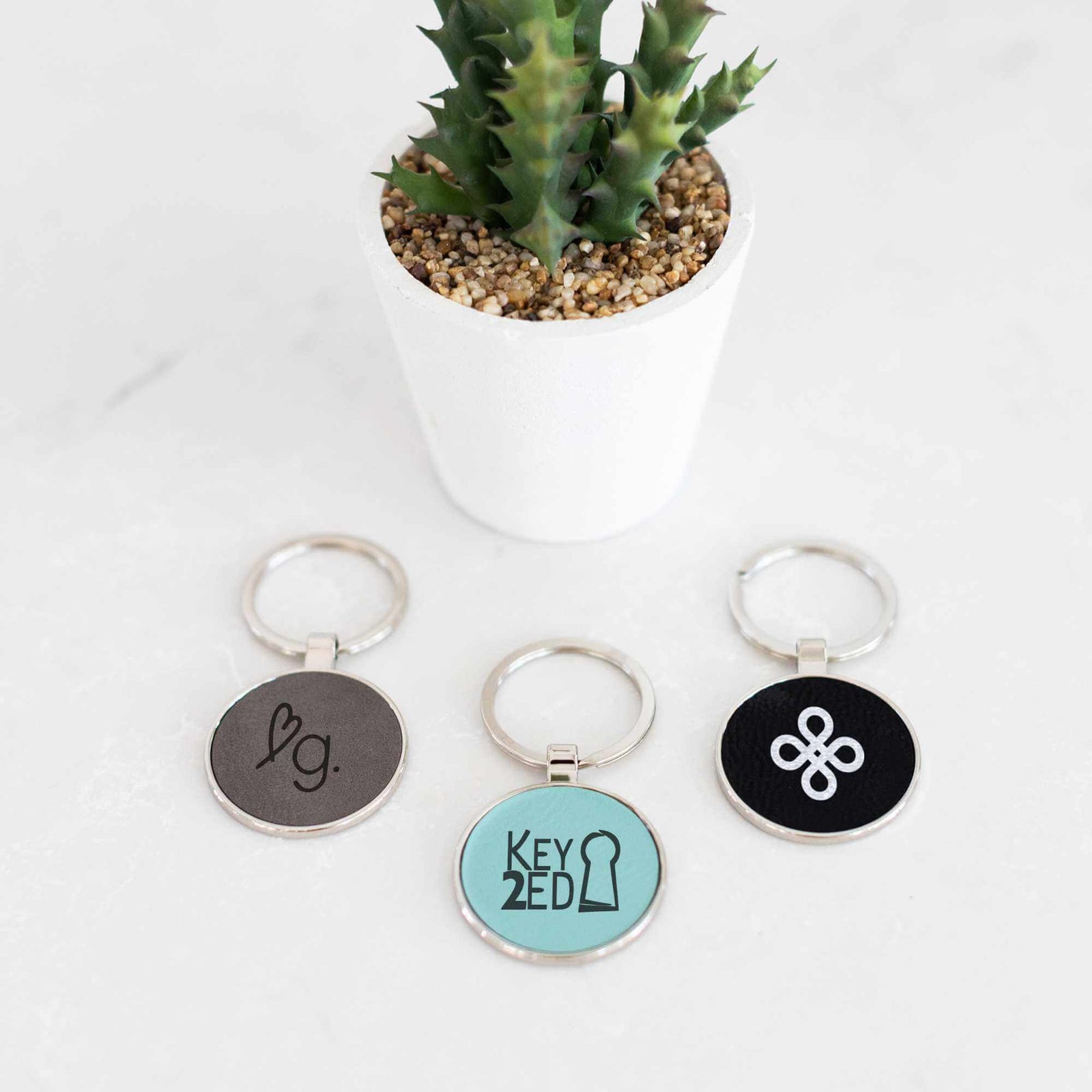 Business Logo Round Vegan Leather Keychain