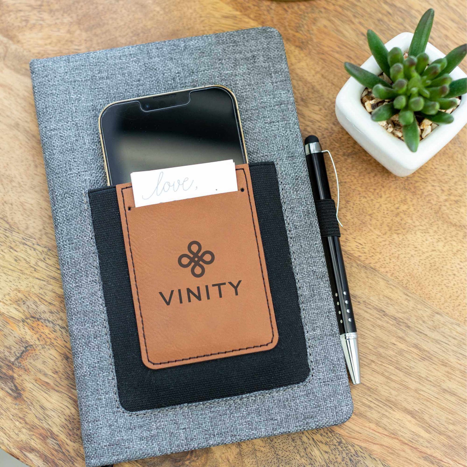 Journal with Phone and Card Pockets and Pen - Business Logo