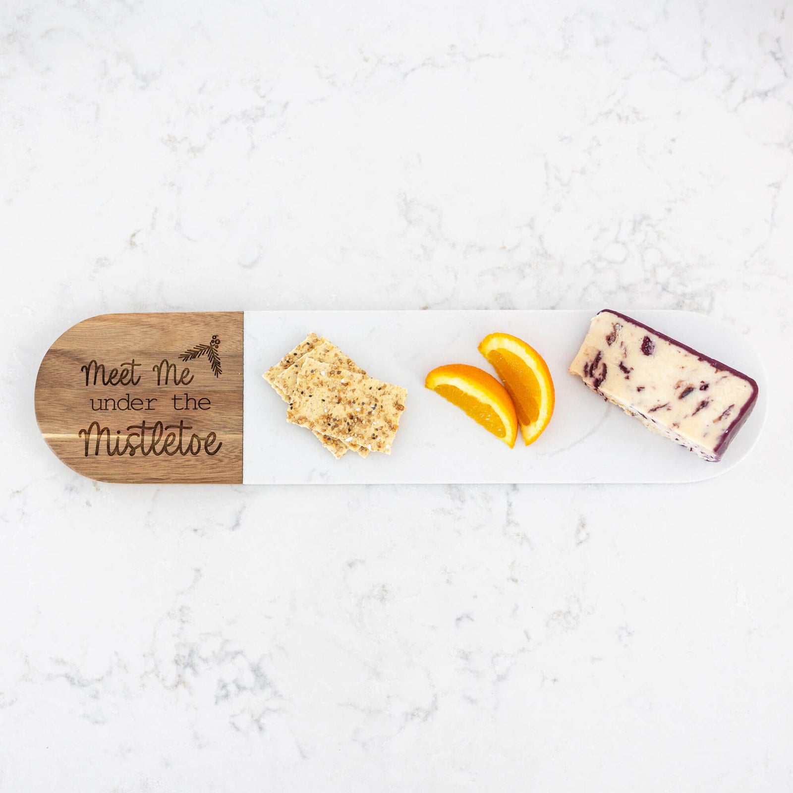 Meet Me Under the Mistletoe - Marble & Acacia Oval Charcuterie Board