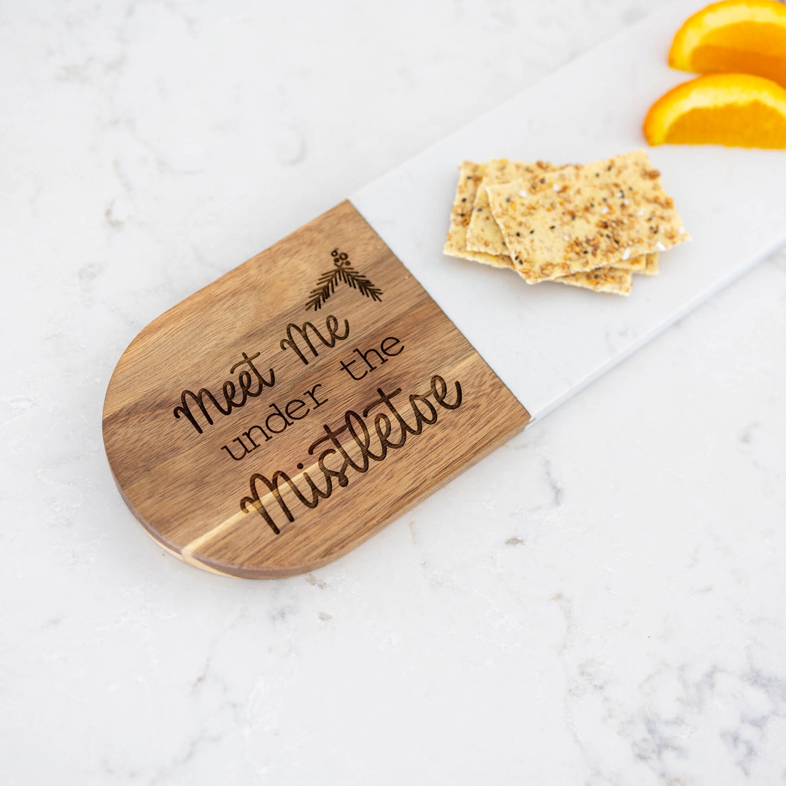Meet Me Under the Mistletoe - Marble & Acacia Oval Charcuterie Board