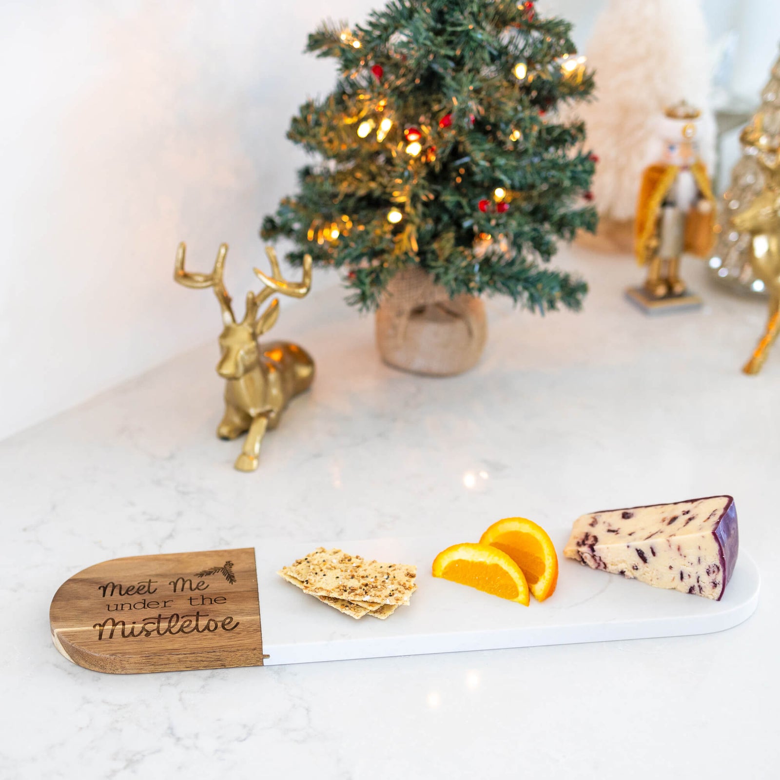 Meet Me Under the Mistletoe - Marble & Acacia Oval Charcuterie Board
