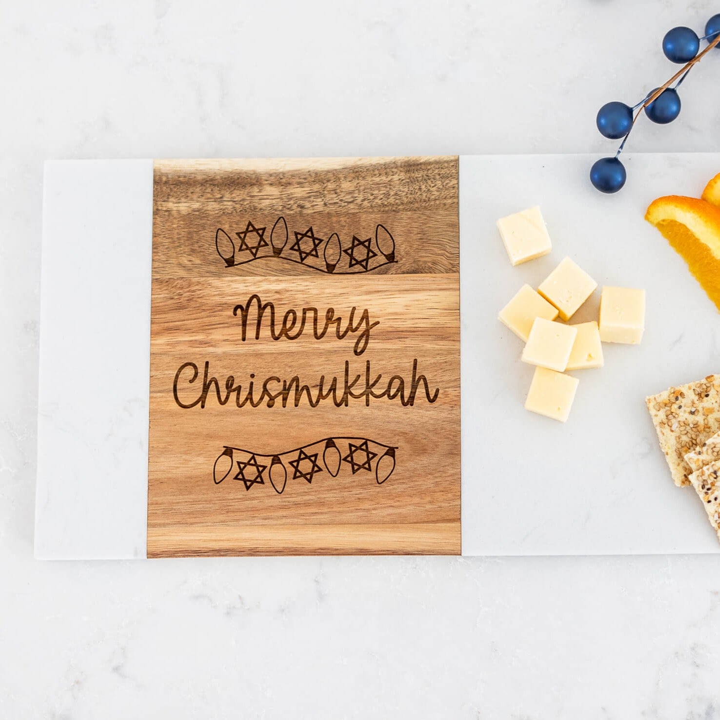 MERRY CHRISMUKKAH Charcuterie Board - 7x15 inches