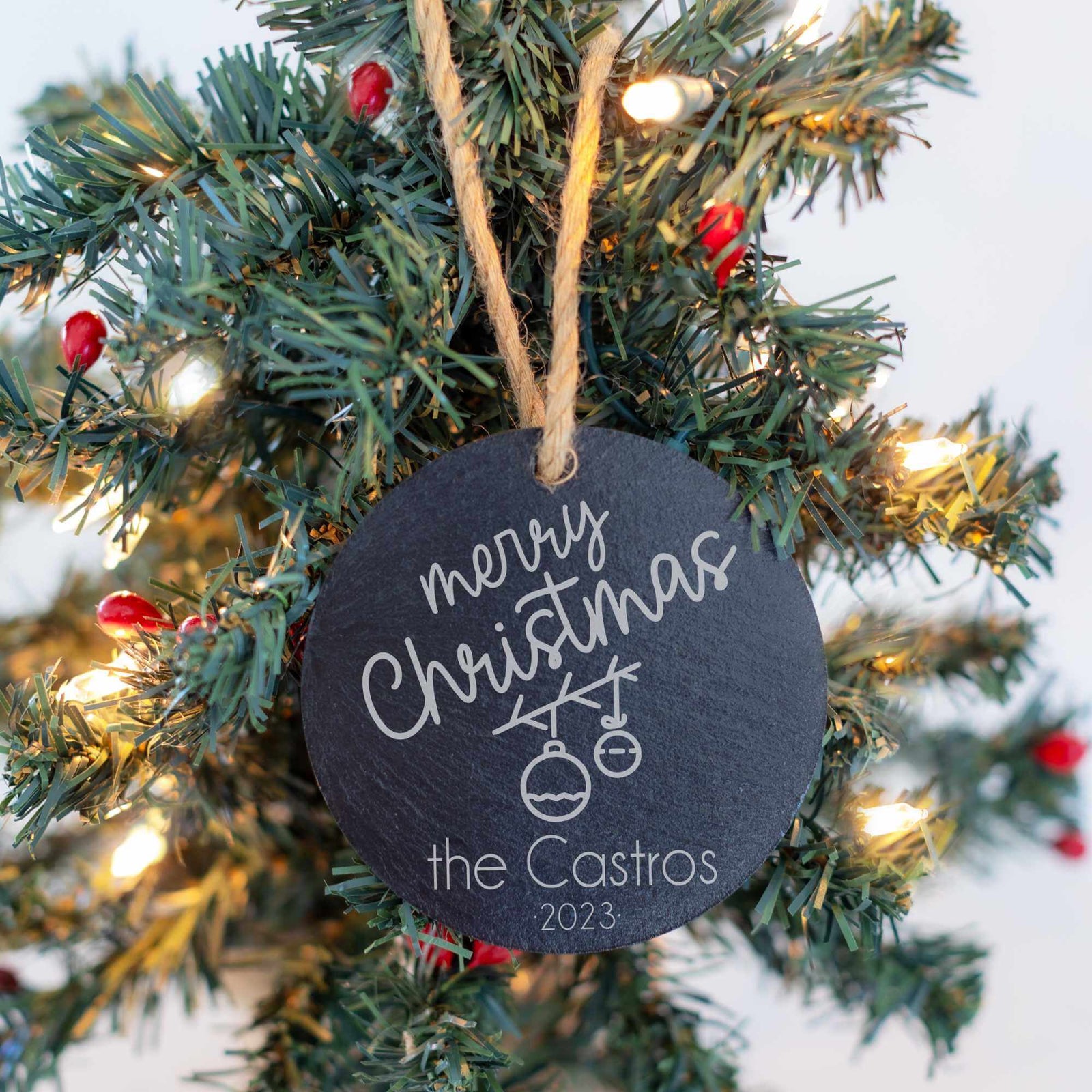 Mistletoe - Custom Slate Tree Ornament for Family