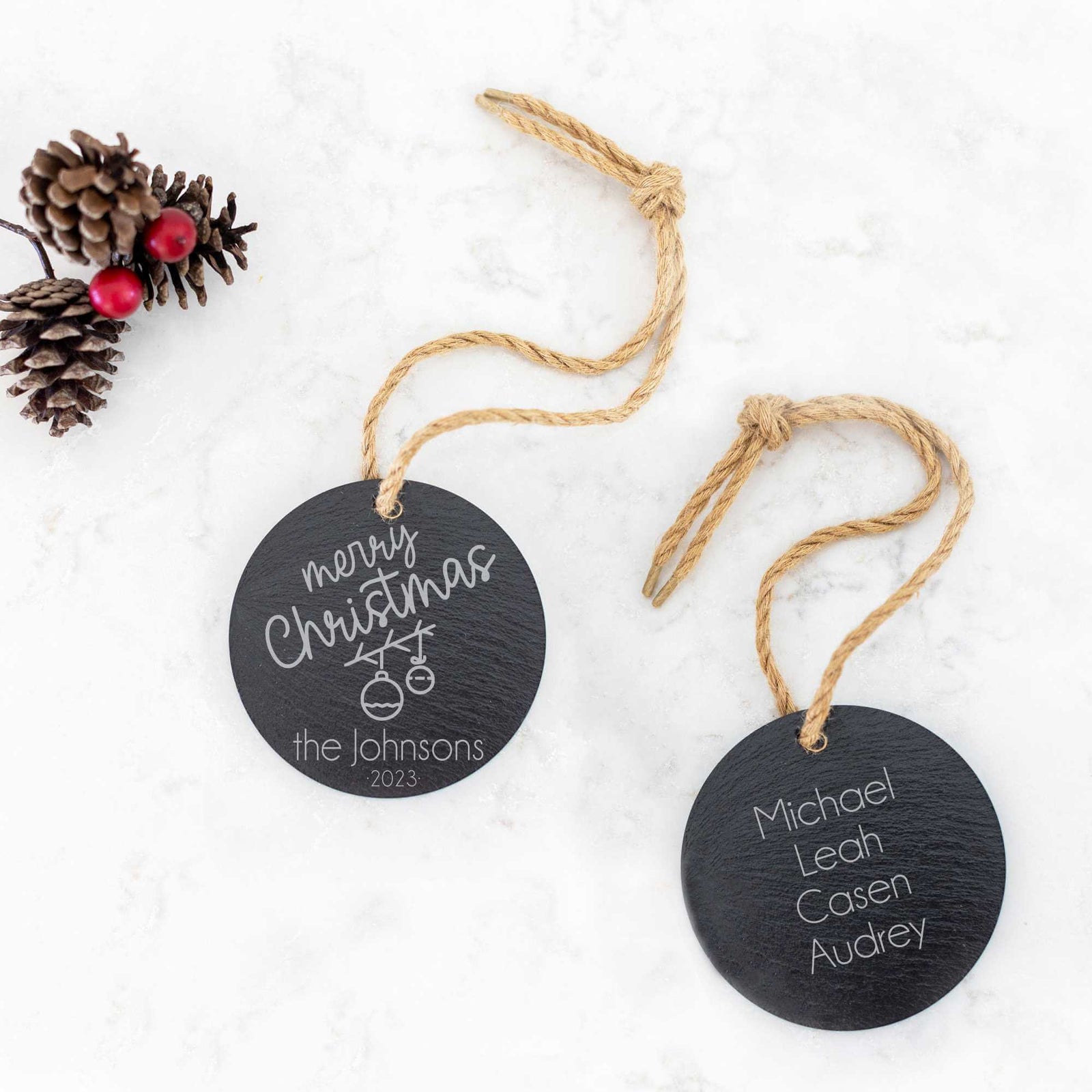 Merry Christmas - Custom Slate Tree Ornament for Family