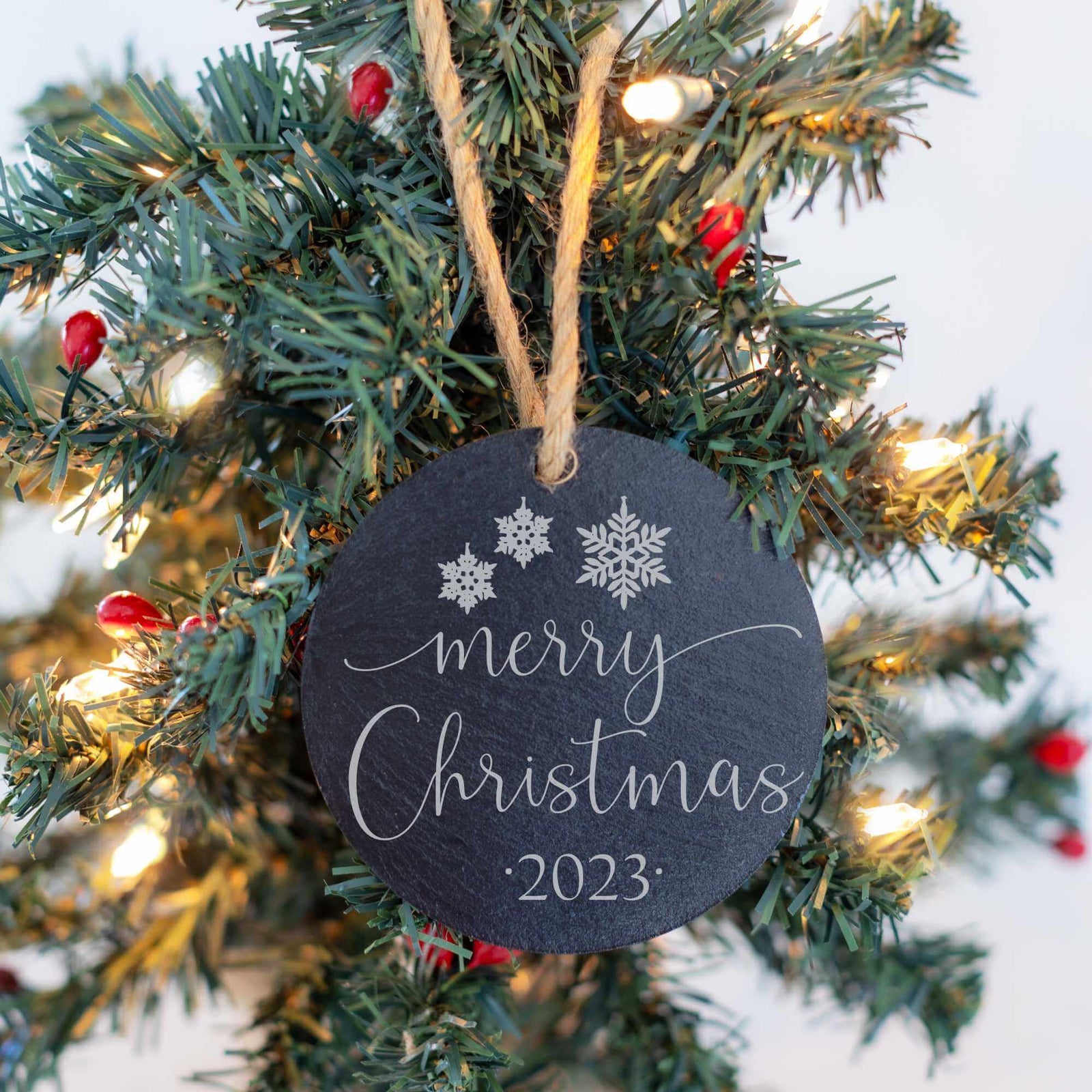 Merry Christmas - Slate Tree Ornament with Year