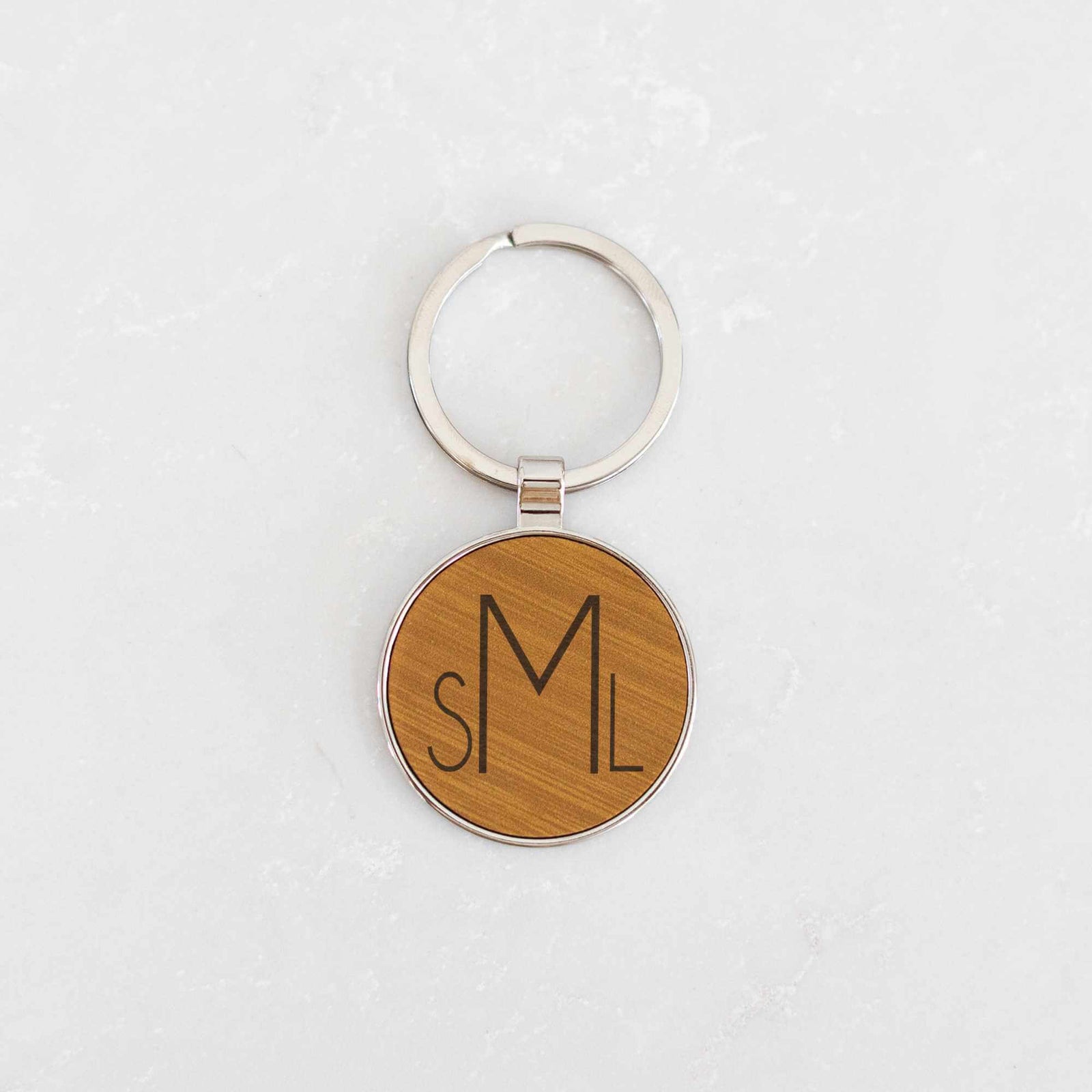 Monogrammed Round Keychain - Vegan Leather