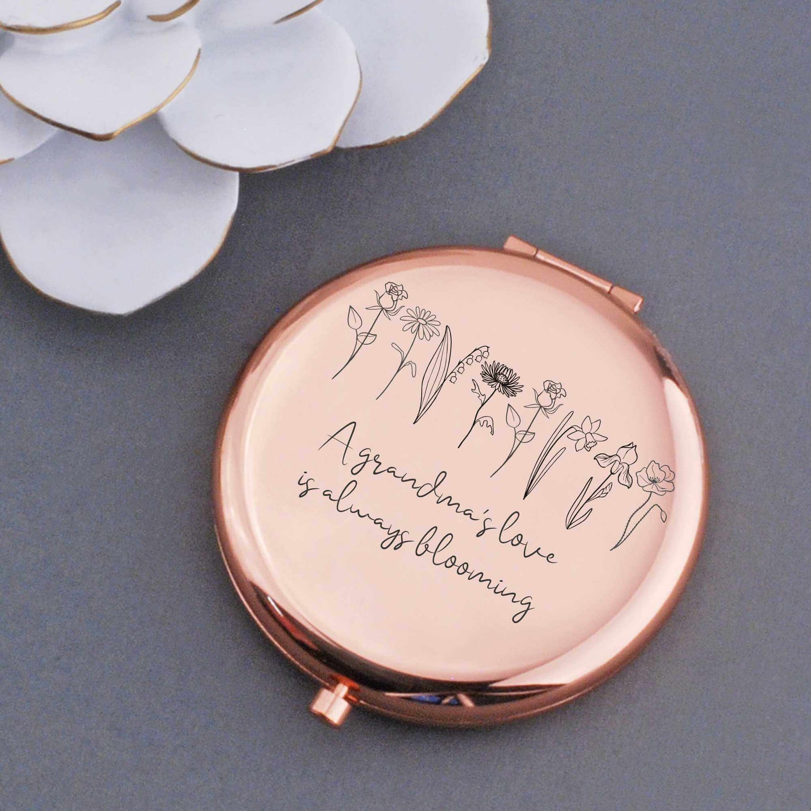 Custom Blooming Birth Flower Pocket Mirror - Mother's Day Gift