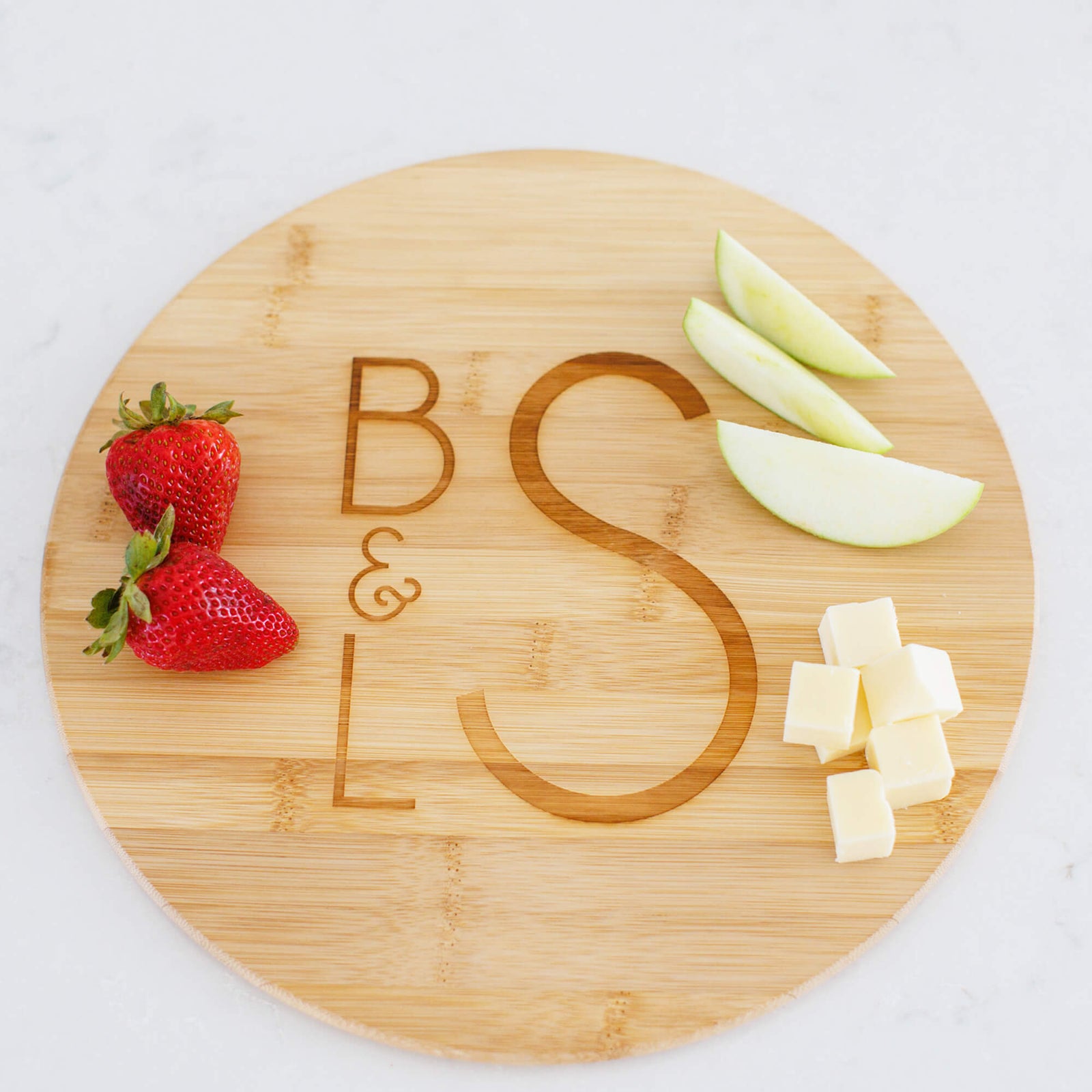 Round Bamboo Serving Board with Couple's Initials