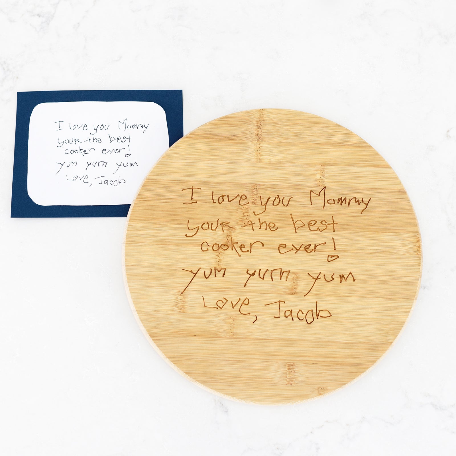 Grandma Gift - Round Charcuterie Board Engraved with Grandchild's Artwork