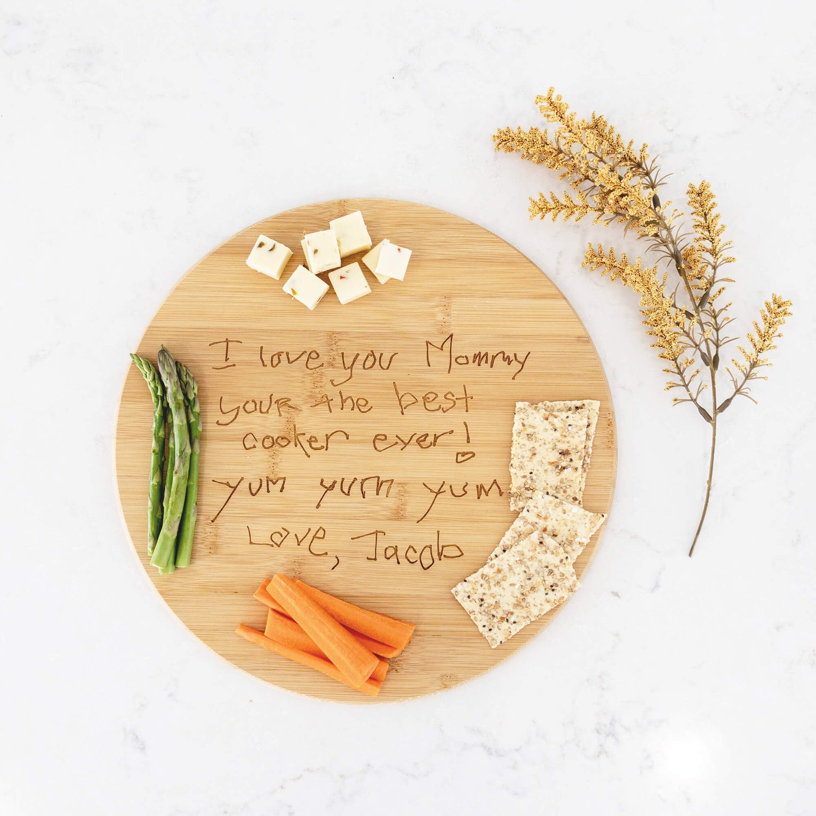 Round Bamboo Charcuterie Board Engraved with Handwriting - 11.75 inch