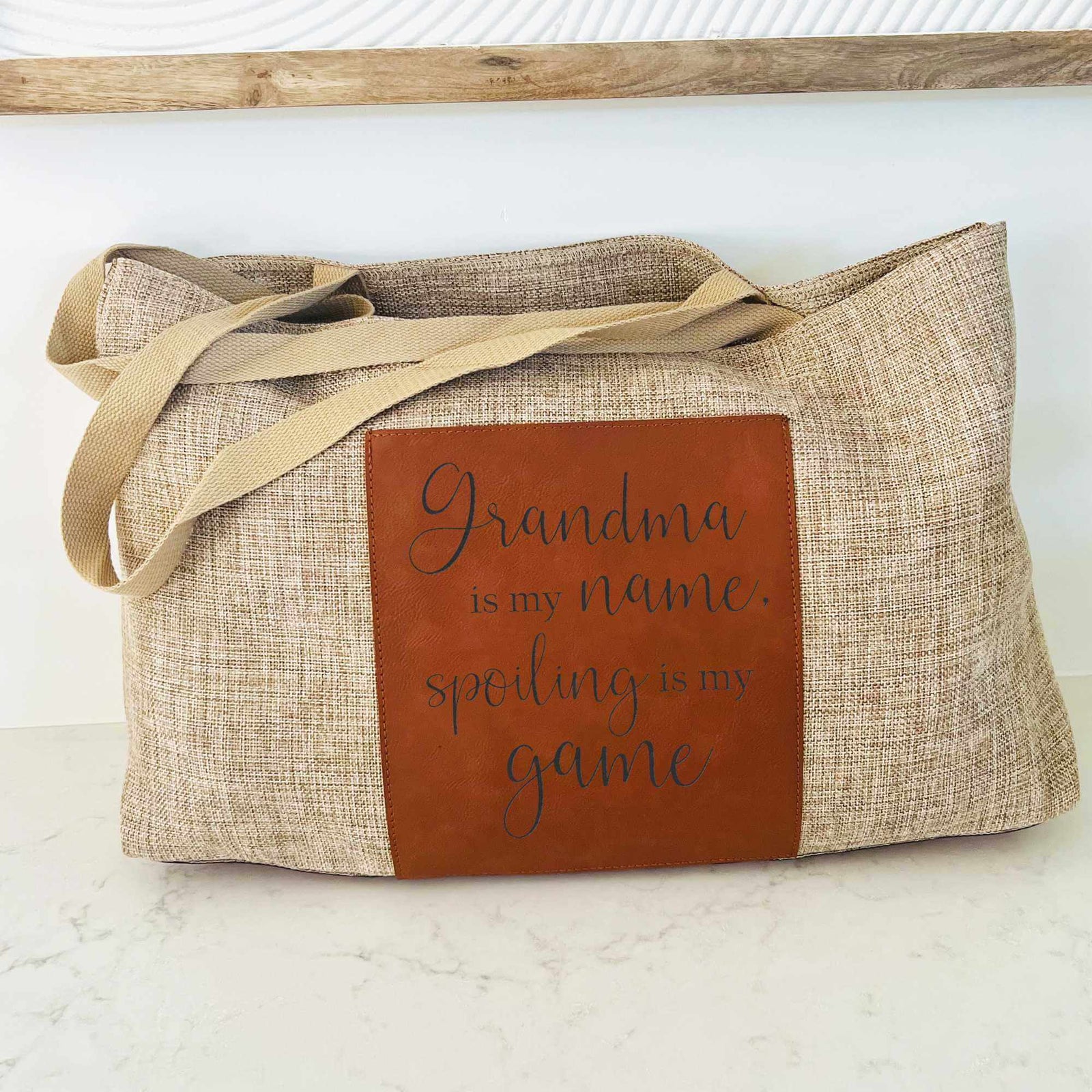 Nana Is My Name - Vegan Leather and Burlap Tote Bag