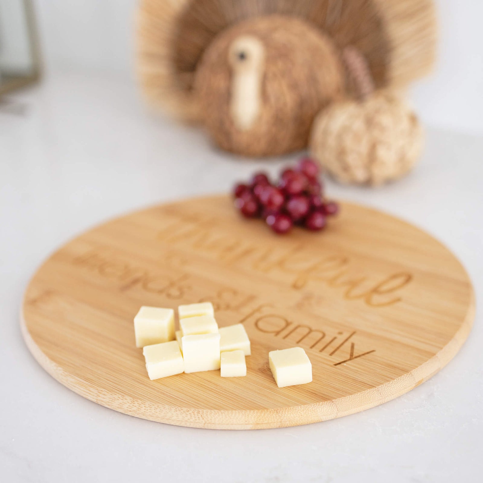 Thankful For Friends & Family - Round Bamboo Charcuterie Board