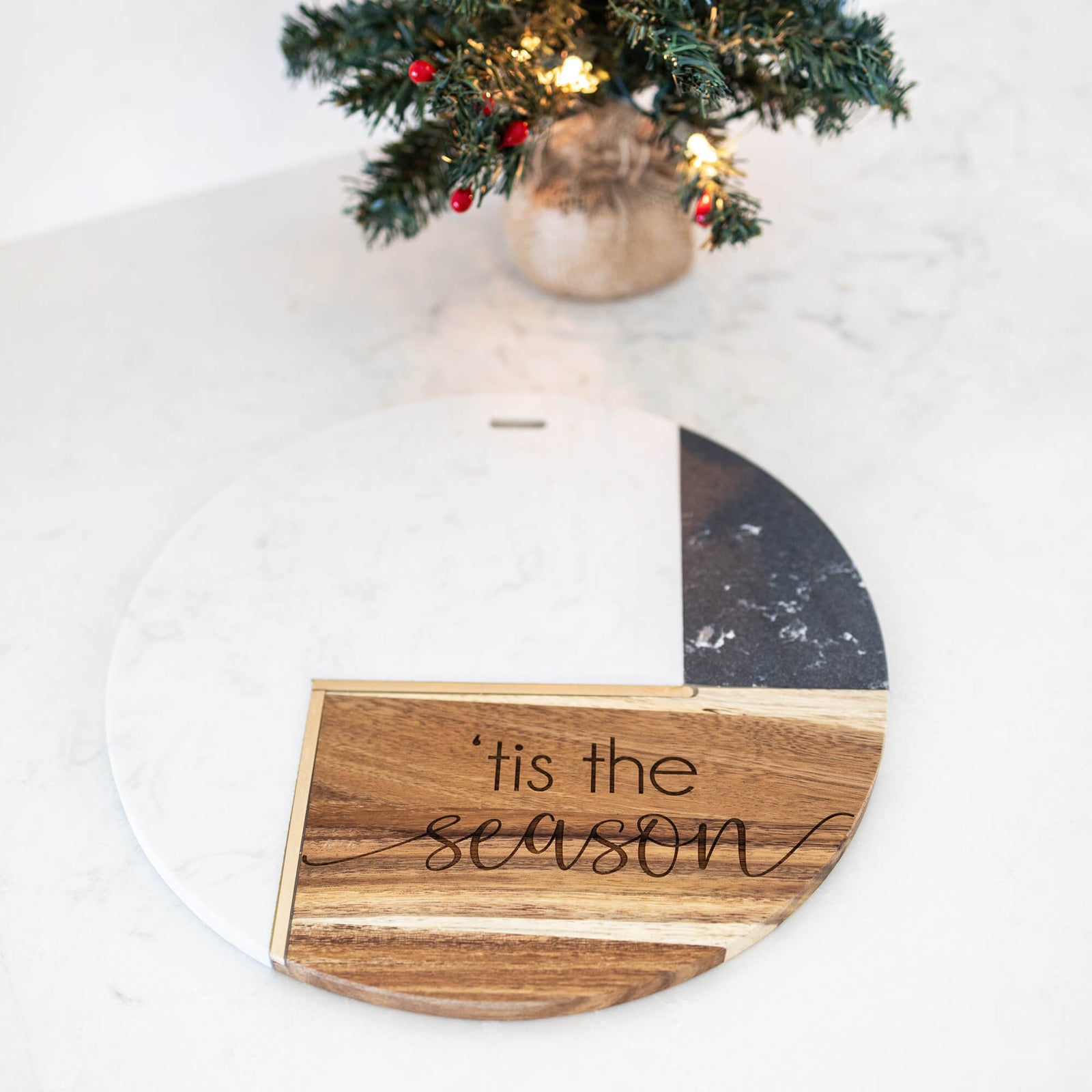 'Tis the Season - Round Marble & Acacia Charcuterie Board