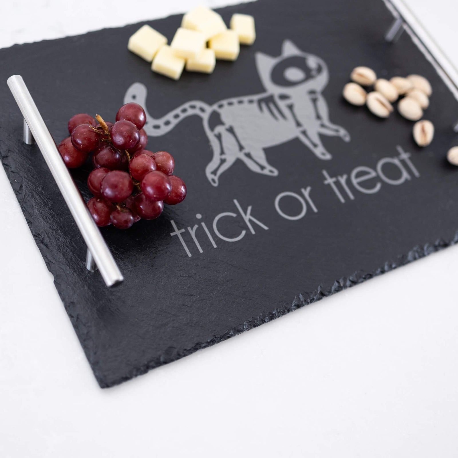 Trick or Treat Skeleton Cat - Slate Charcuterie Board