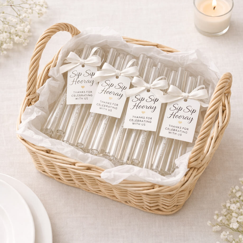 Custom Engraved Wedding Favor Glass Straws